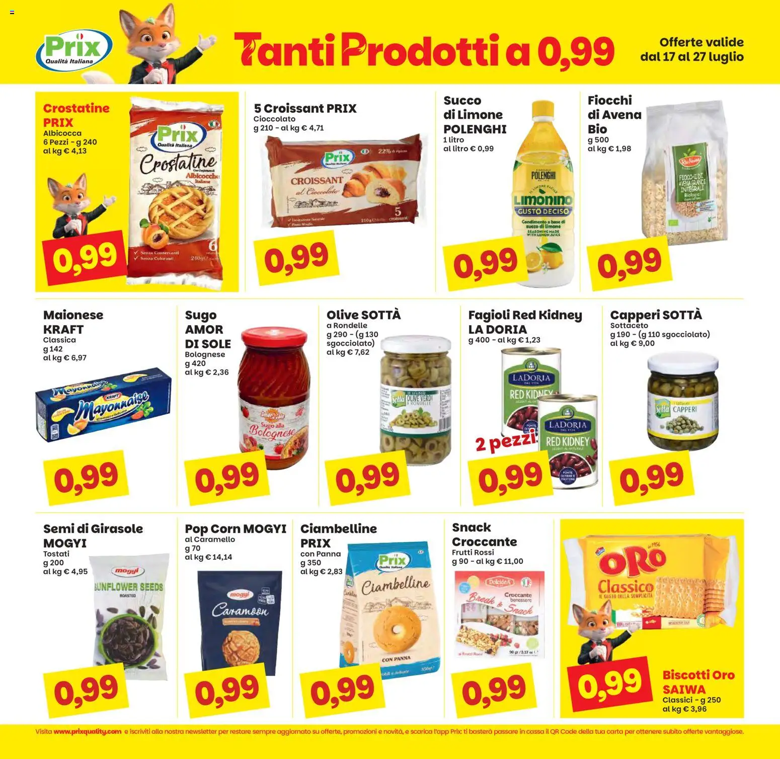 Volantino Prix del 17/07/2026 | Pagina: 5 | Prodotti: Biscotti, Maionese, Succo di limone, Semi di girasole
