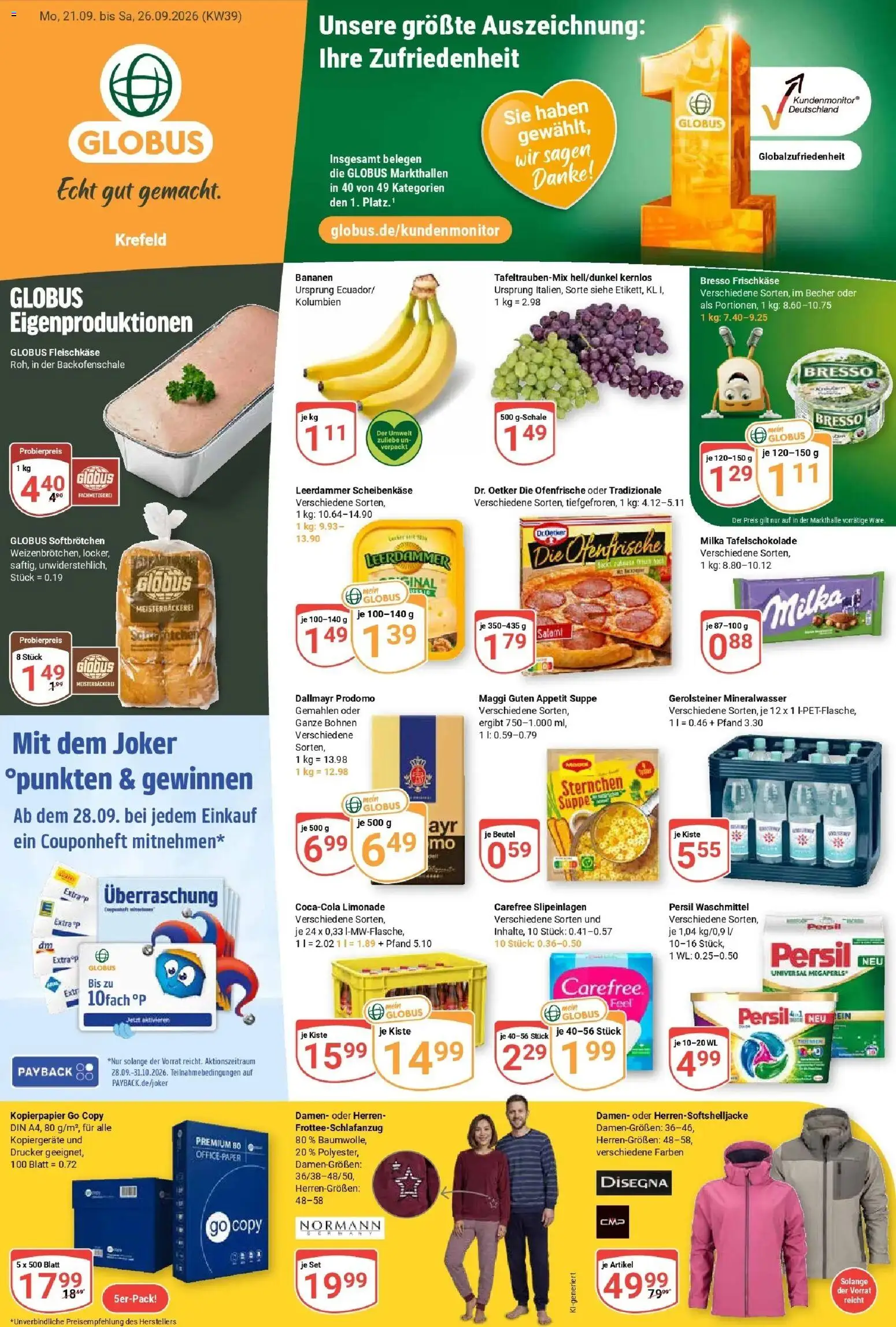 Globus Prospekt Krefeld (ab 21.09.2026) » Angebote online | Seite: 3 | Produkte: Limonade, Ofenfrische, Dallmayr prodomo, Frischkase