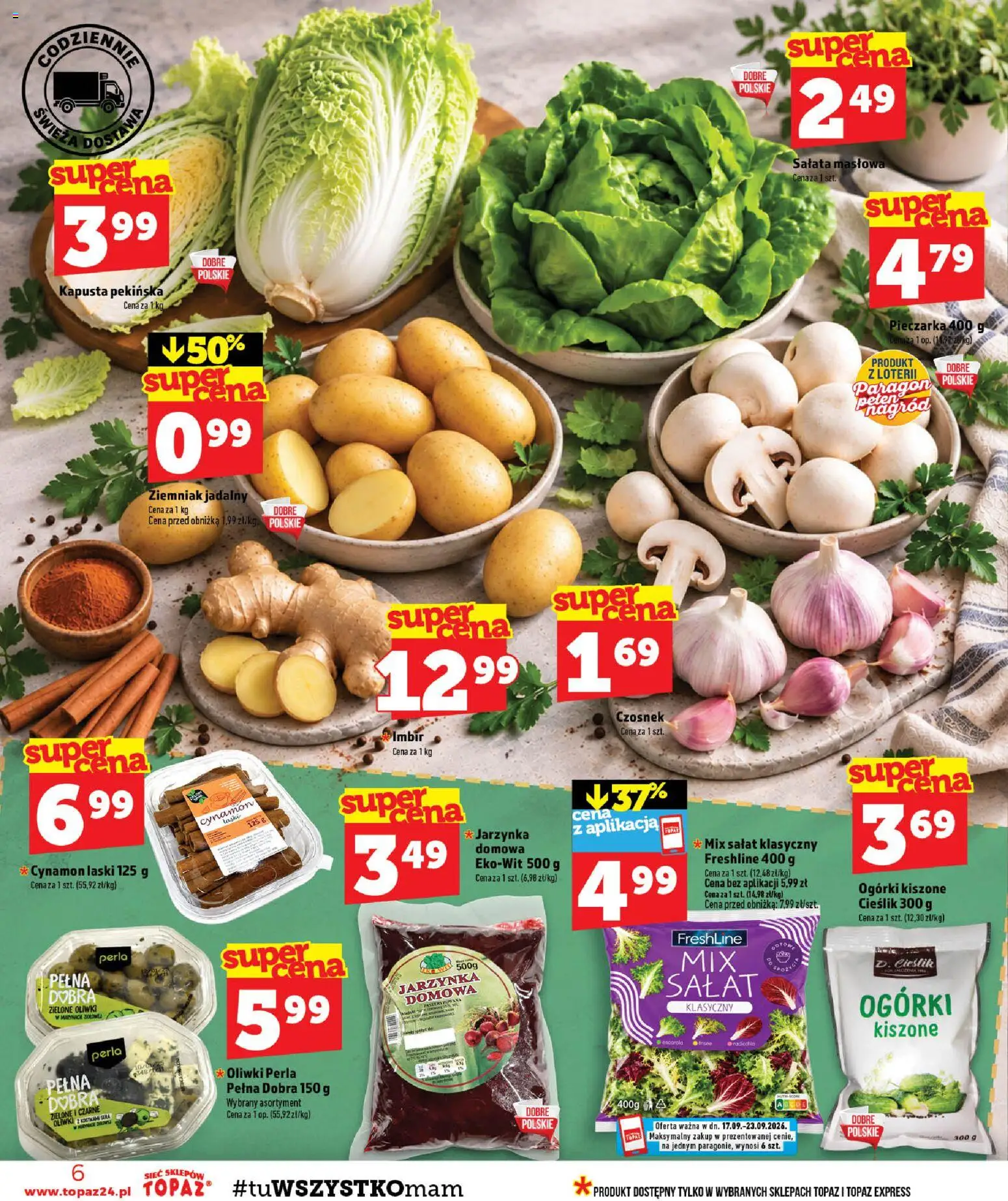 Topaz gazetka - MAZ od 17.09.2026 | Strona: 6 | Produkty: Czosnek, Kapusta pekińska, Imbir, Ogórki kiszone