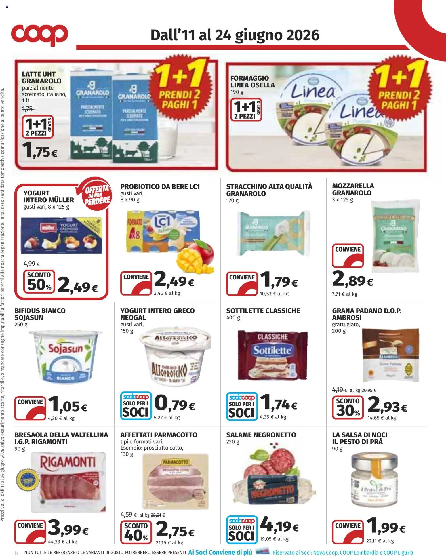 Volantino COOP del 11.06.2026 | Pagina: 6 | Prodotti: Yogurt, Salame, Prosciutto, Data