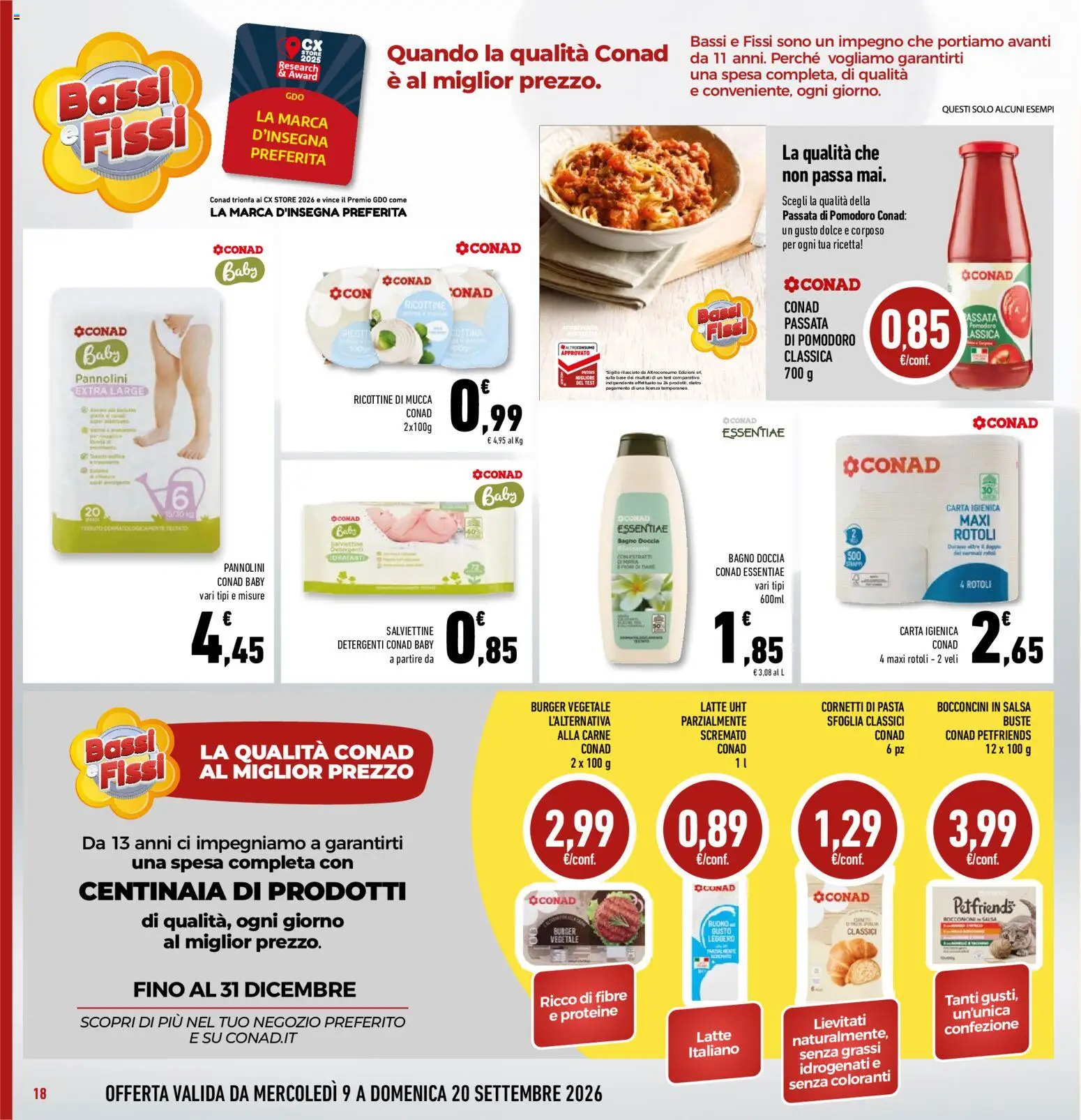 Volantino Conad del 09/09/2026 | Pagina: 18 | Prodotti: Pomodoro, Latte, Pasta, Doccia