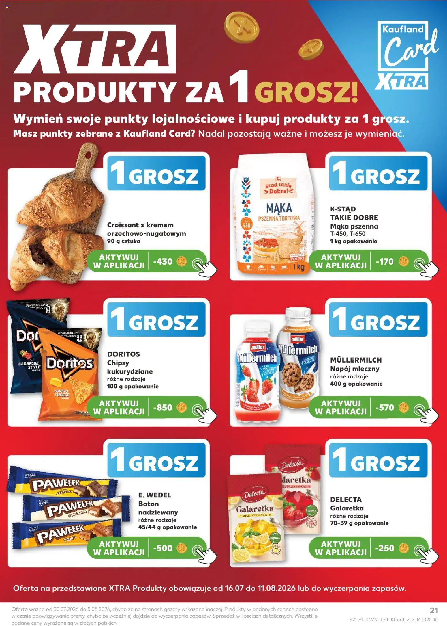 Kaufland gazetka od 30.07.2026 | Strona: 21 | Produkty: Chipsy kukurydziane, Galaretka, Napój mleczny, Mąka