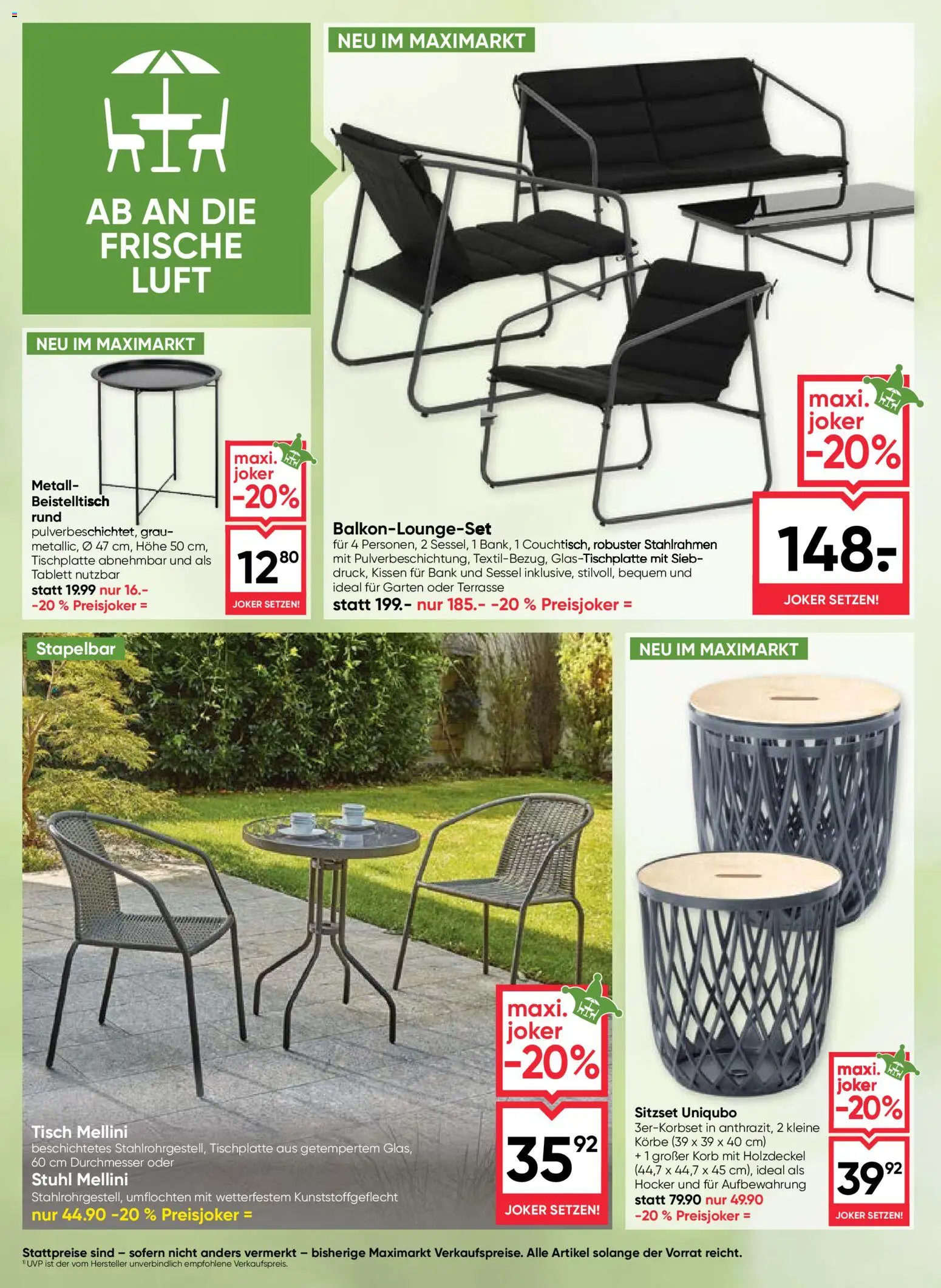 Maximarkt Outdoor Träume gültig ab 23.03.2026 | Seite: 2 | Produkte: Kissen, Tisch, Stuhl, Korb