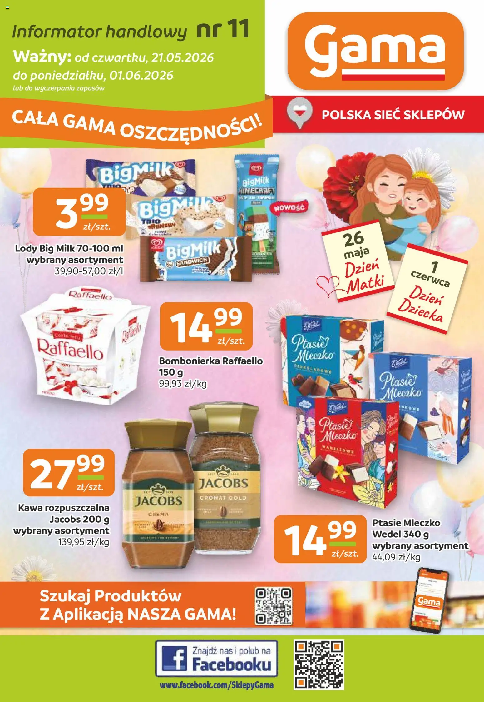 Gama gazetka od 21.05.2026 | Strona: 1 | Produkty: Bombonierka, Big Milk, Kawa, Lody