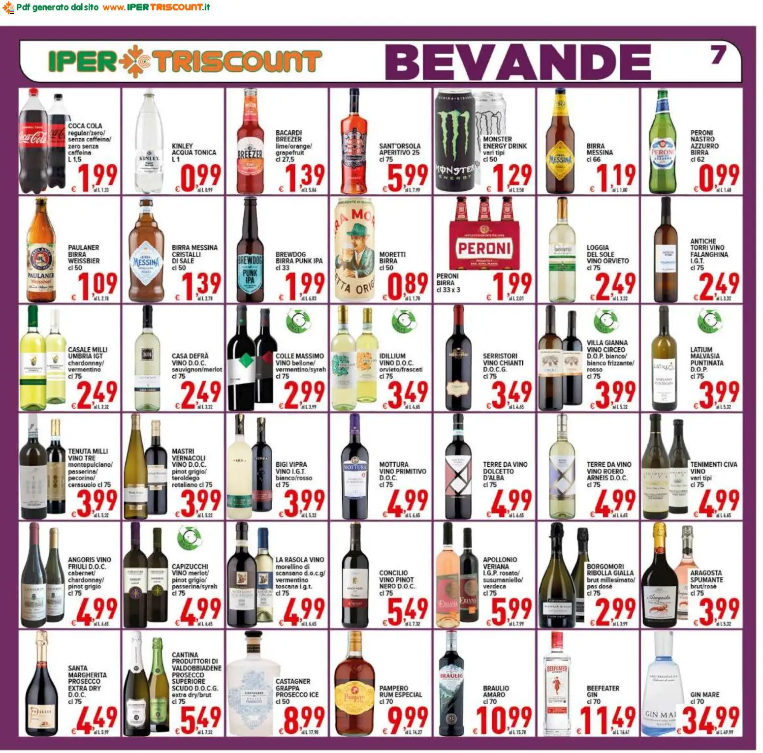 Volantino Ipertriscount del 29.04.2026 | Pagina: 7 | Prodotti: Birra, Acqua tonica, Rum, Spumante