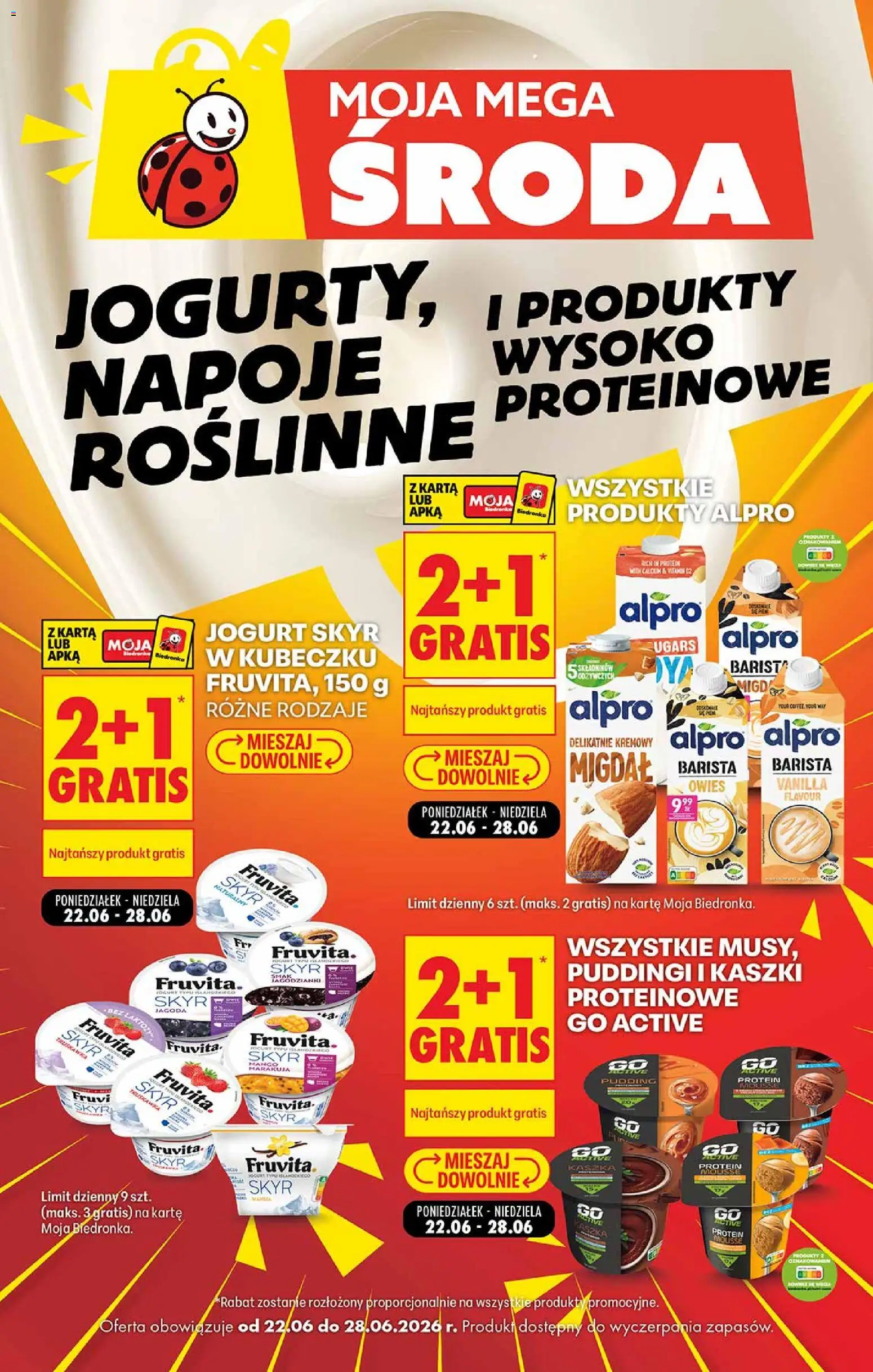 Biedronka gazetka - Moja Mega Środa od 22.06.2026 | Strona: 1 | Produkty: Alpro, Napoje, Jogurt, Skyr