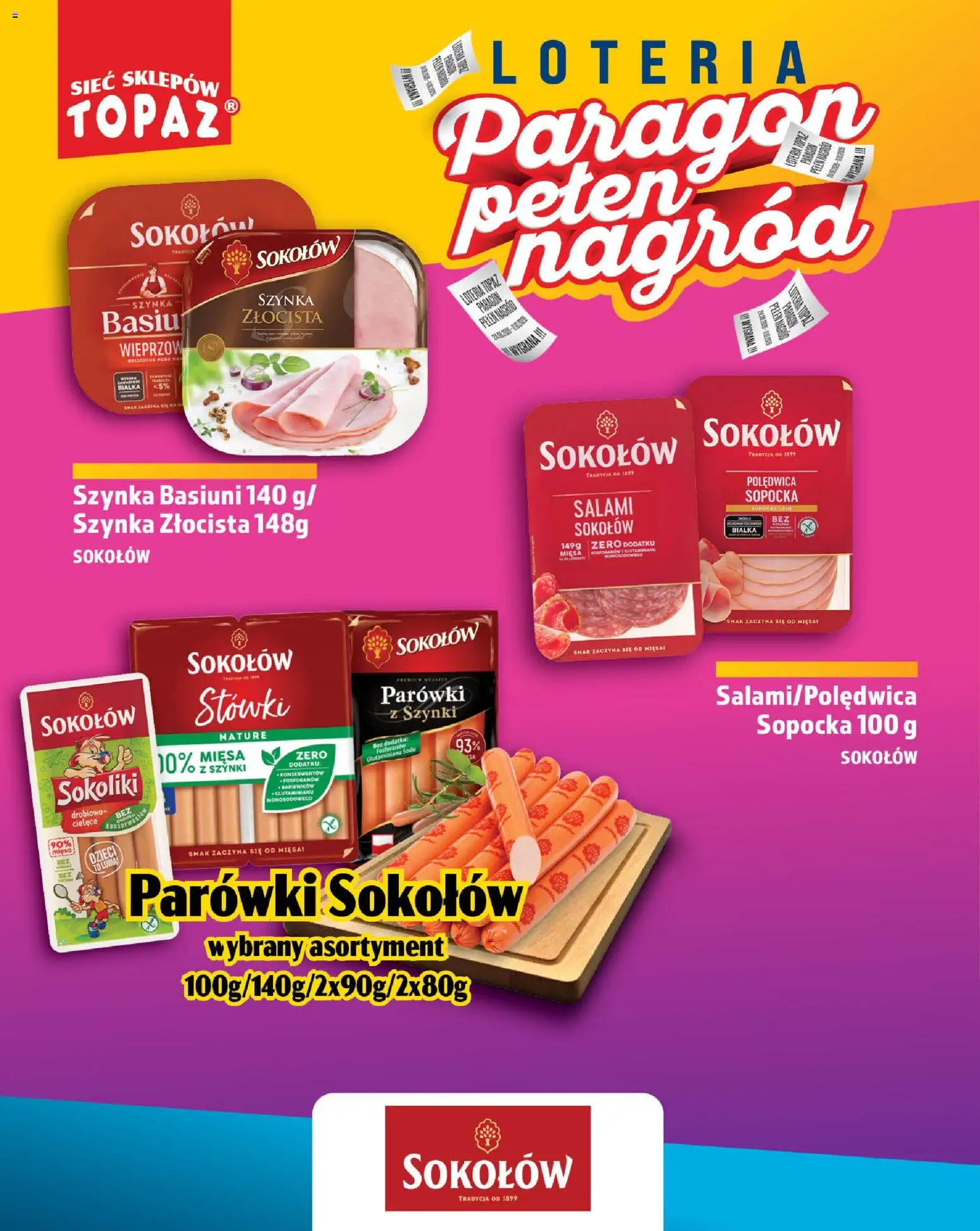 Topaz gazetka - Loteria Paragonowa od 24.08.2026 | Strona: 44 | Produkty: Parówki, Szynka, Salami