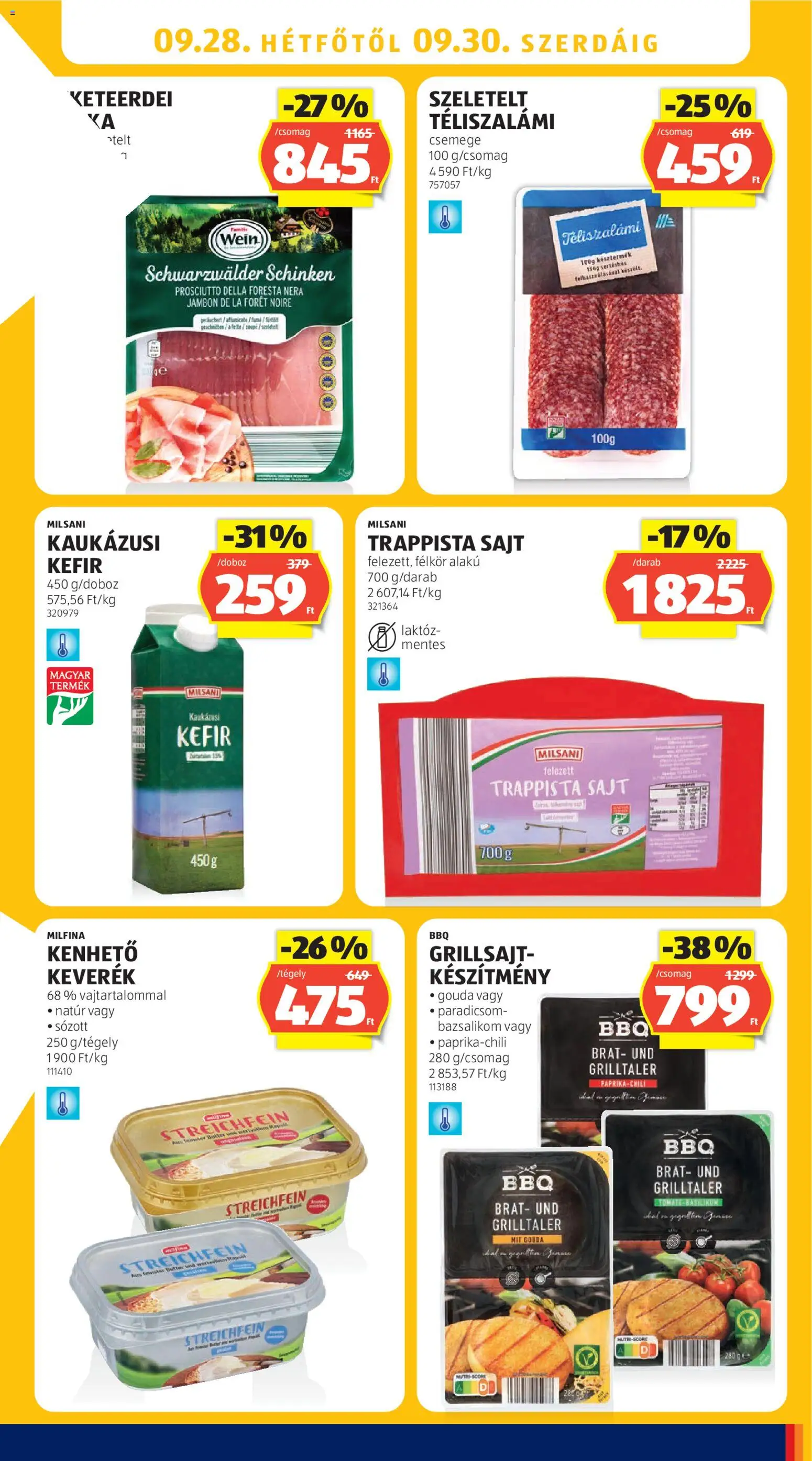 Aldi akciós ujság - amely érvényes a következő dátumtól: 2026.09.24. | Oldal: 31 | Termékek: Kefir, Grill, Bazsalikom, Trappista sajt