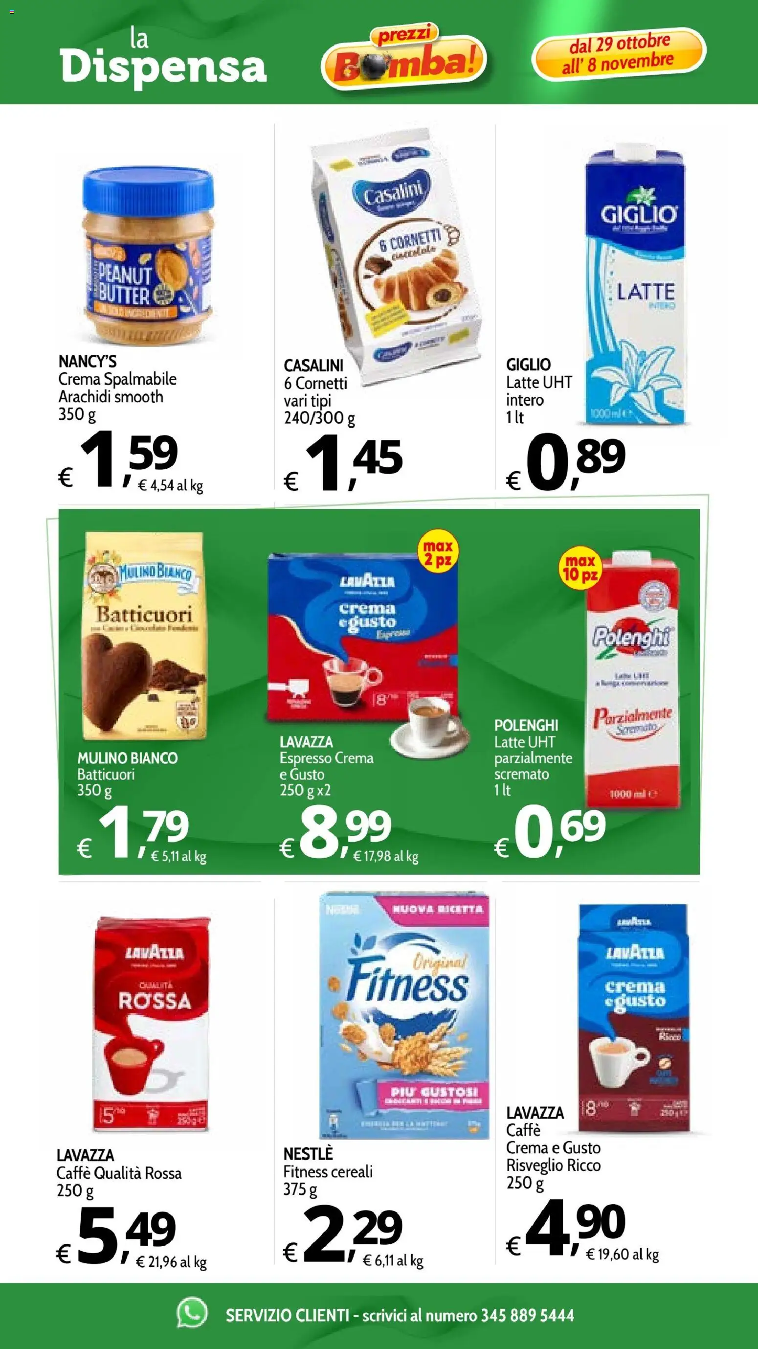 Volantino Primo Prezzo del 29/10/2026 | Pagina: 2 | Prodotti: Crema, Cereali, Latte, Lavazza