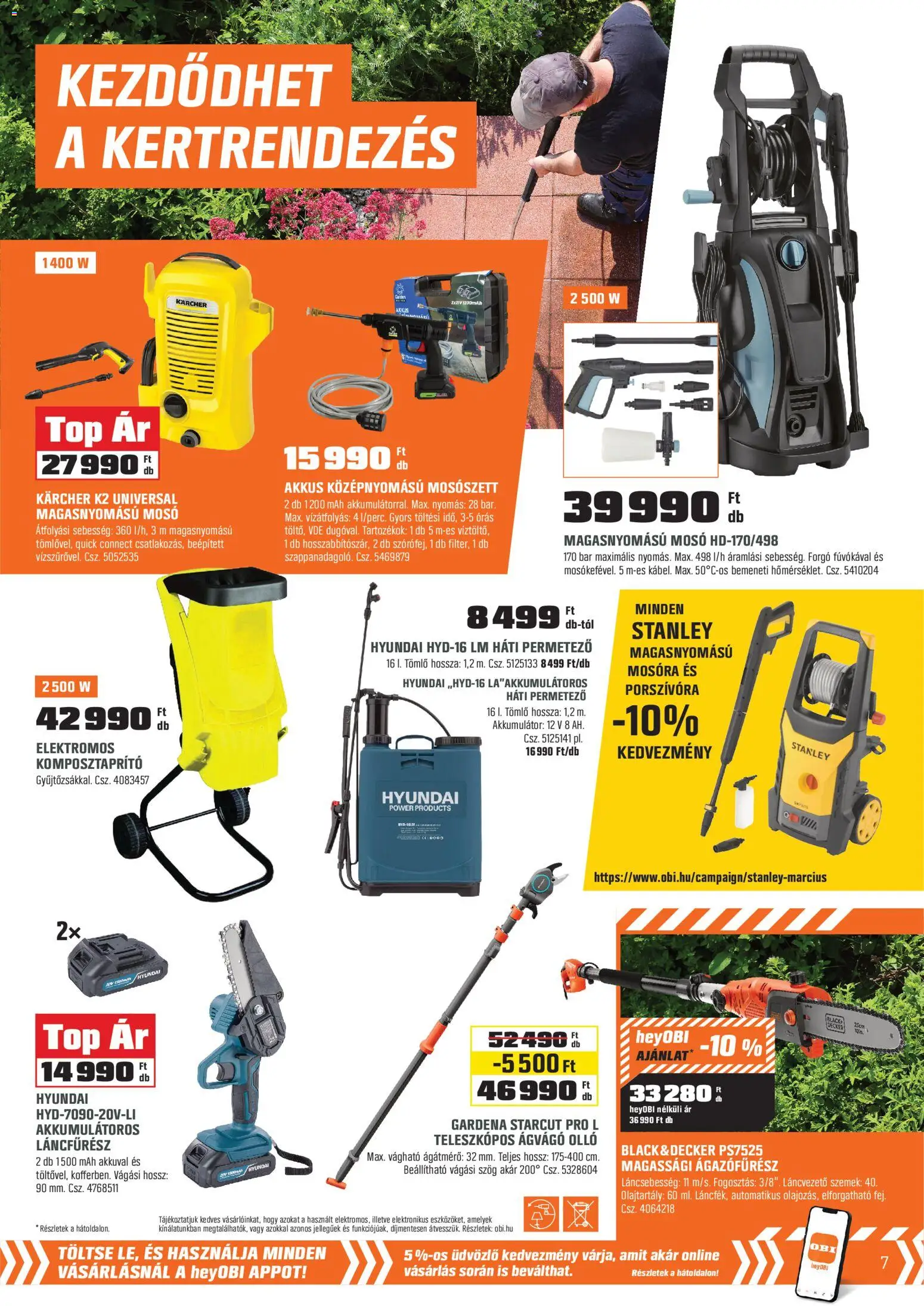 OBI akciós ujság - amely érvényes a következő dátumtól: 03.03.2026 | Oldal: 7 | Termékek: Permetező, Tömlő, Magasnyomású mosó, Komposztaprító