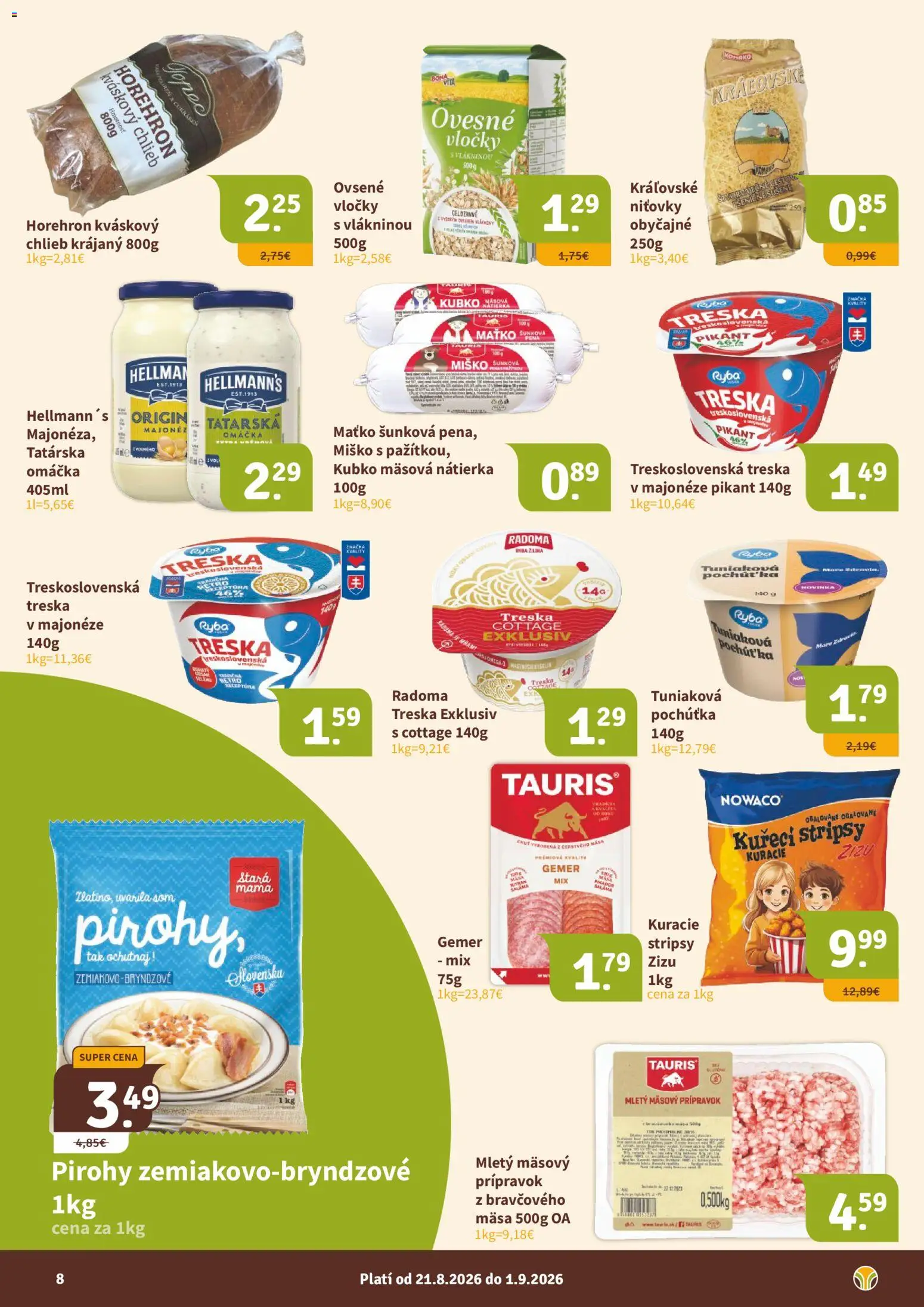 Nové Nitrazdroj akcie – leták je platný od 21.08.2026 | Strana: 8 | Produkty: Chlieb, Nátierka, Pena, Stripsy
