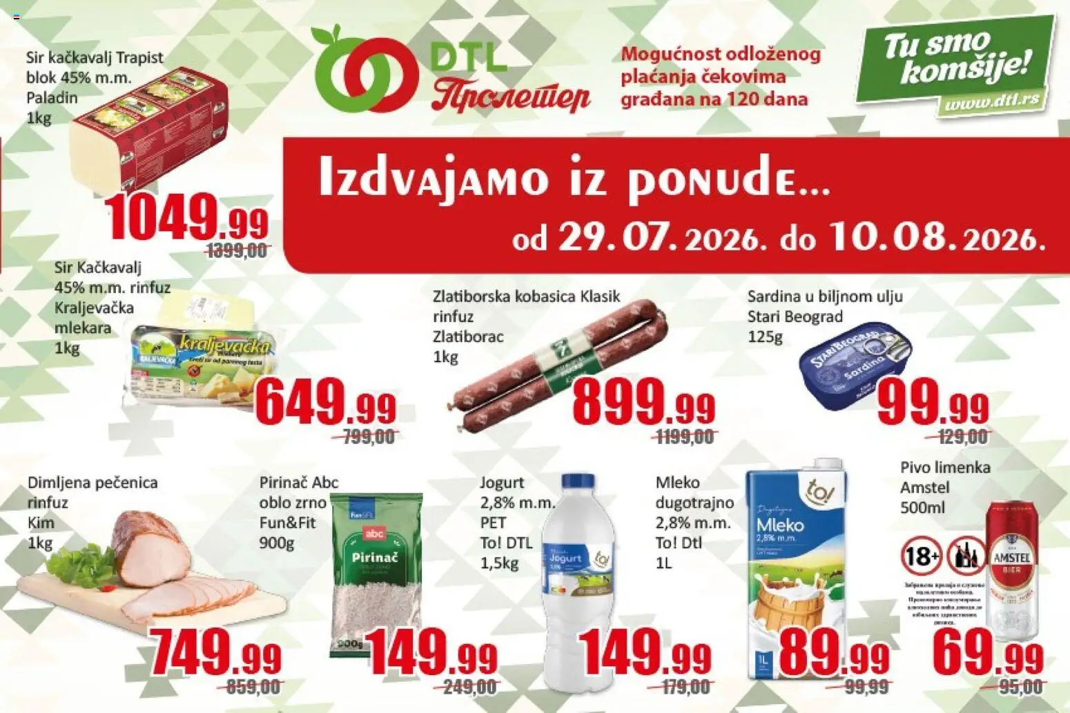 Metalac Proleter katalog - važi od 29.07.2026 | Strana: 1 | Proizvode: Amstel, Sir, Pivo, Kobasica