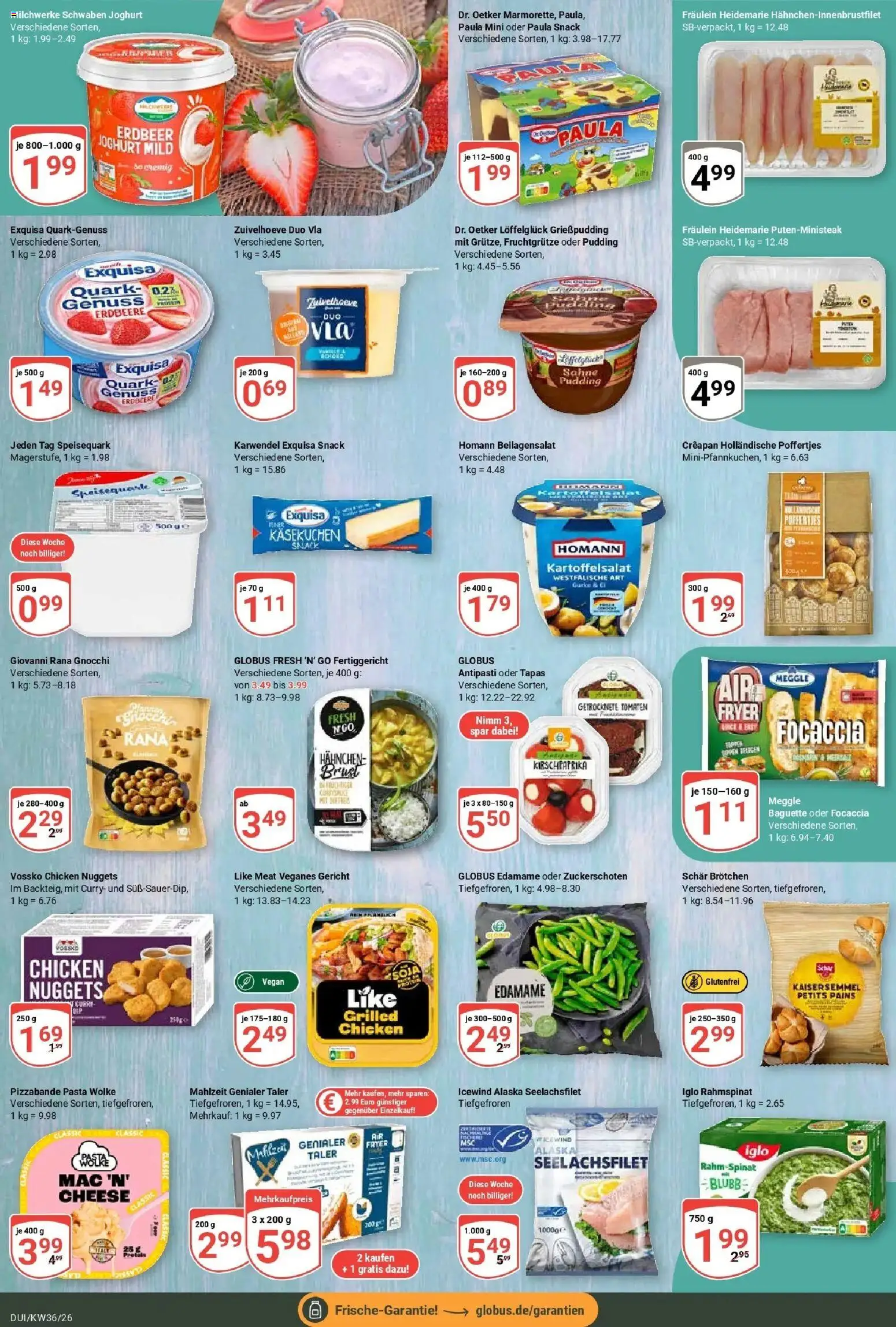 Globus Prospekt Duisburg – gültig ab 31.08.2026 | Seite: 13 | Produkte: Hahnchen, Baguette, Pudding, Like meat
