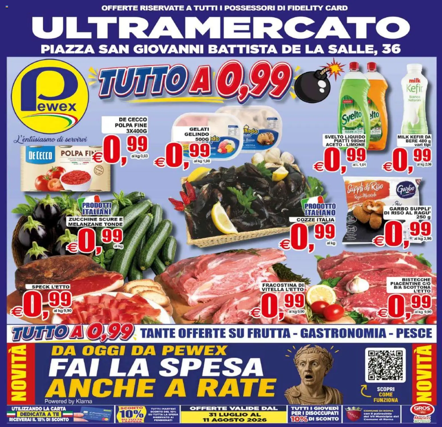 Volantino Pewex del 31/07/2026 | Pagina: 1 | Prodotti: Pesce, Frutta, Aceto, Zucchine