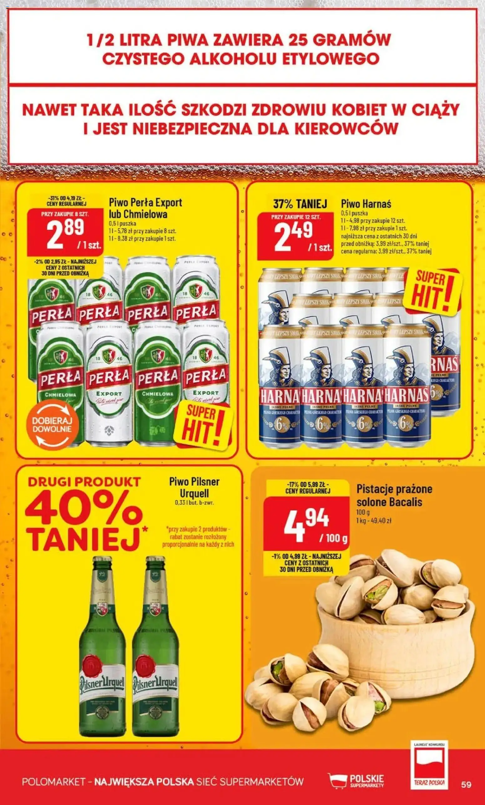 Nowa POLOmarket gazetka od jutra 07.10.2026 | Strona: 59 | Produkty: Pistacje, Piwo Harnaś, Harnaś, Piwo