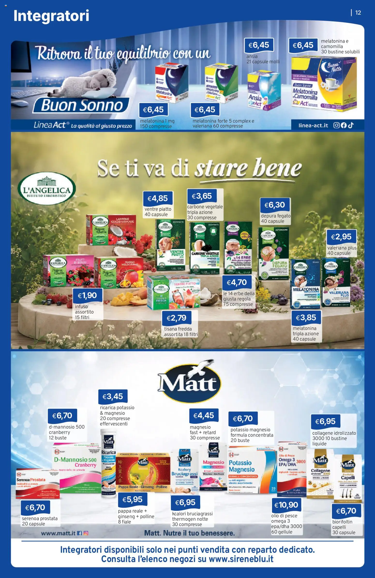 Volantino Sirene Blu del 01/09/2026 | Pagina: 12 | Prodotti: Tisana, Cocco, Melograno, Omega 3
