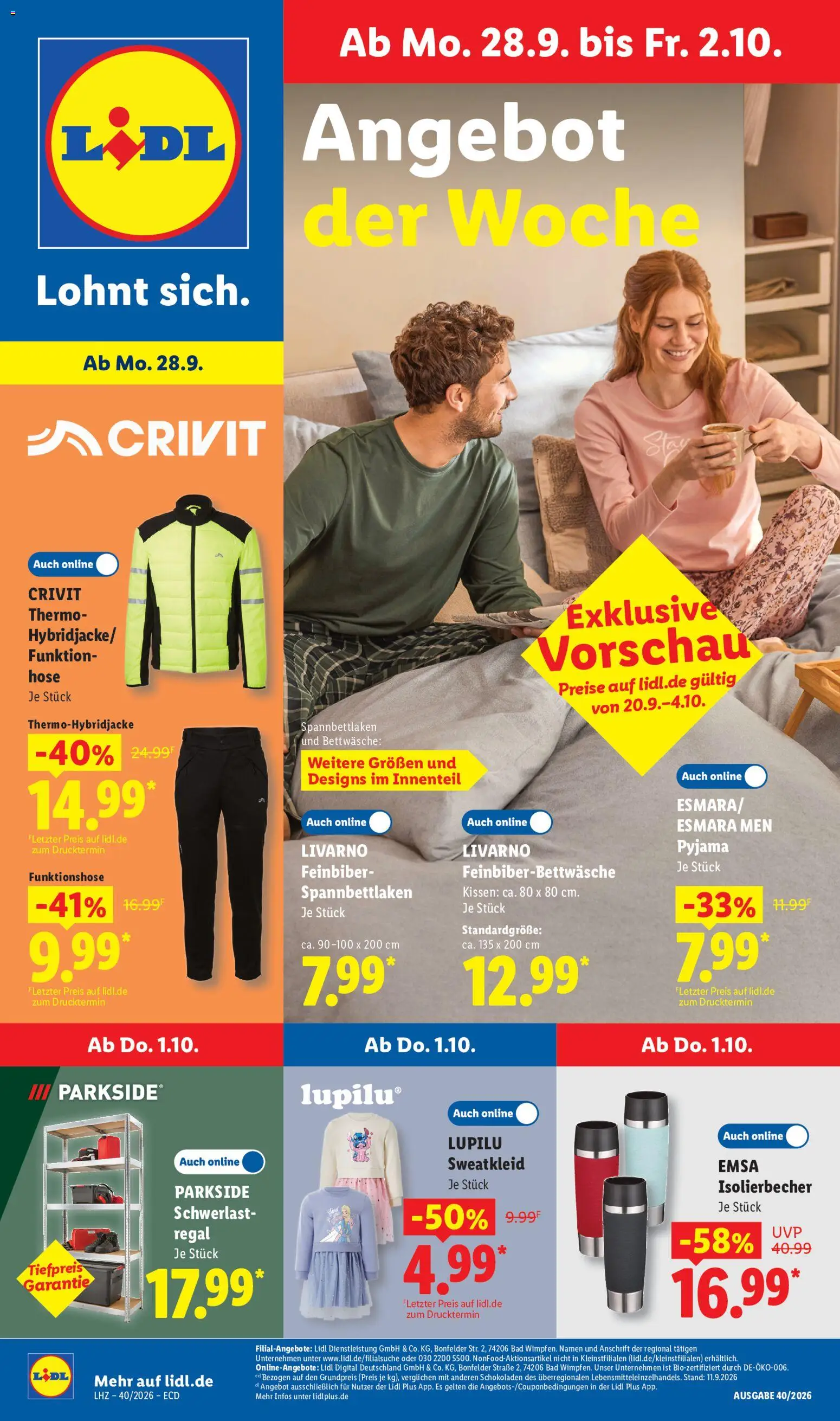 Lidl Německo leták od 28.09.2026 | Strana: 1 | Produkty: Parkside, Regál