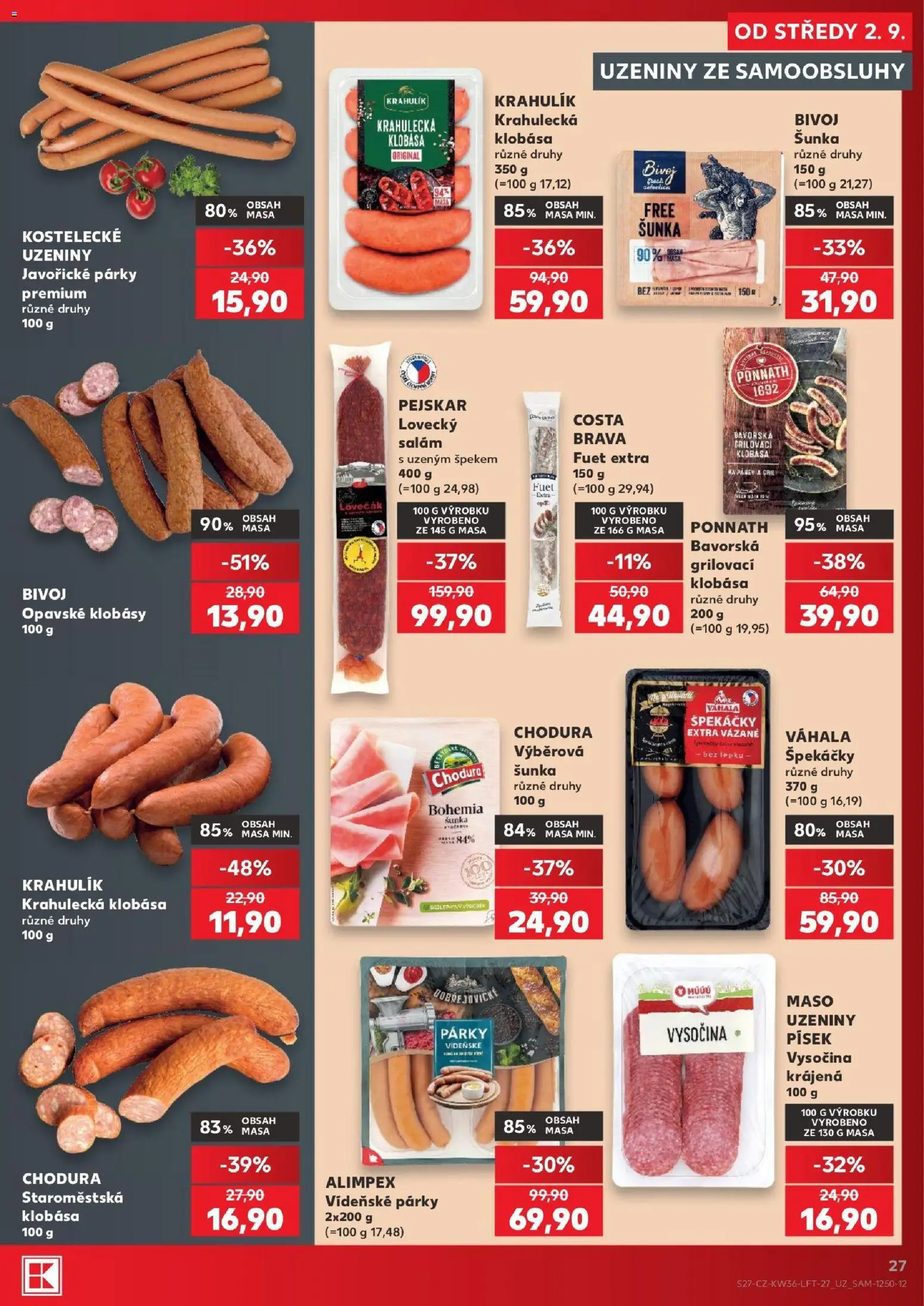Kaufland leták - Chomutov od 02.09.2026 | Strana: 27 | Produkty: Salám, Vídeňské párky, Písek, Klobása