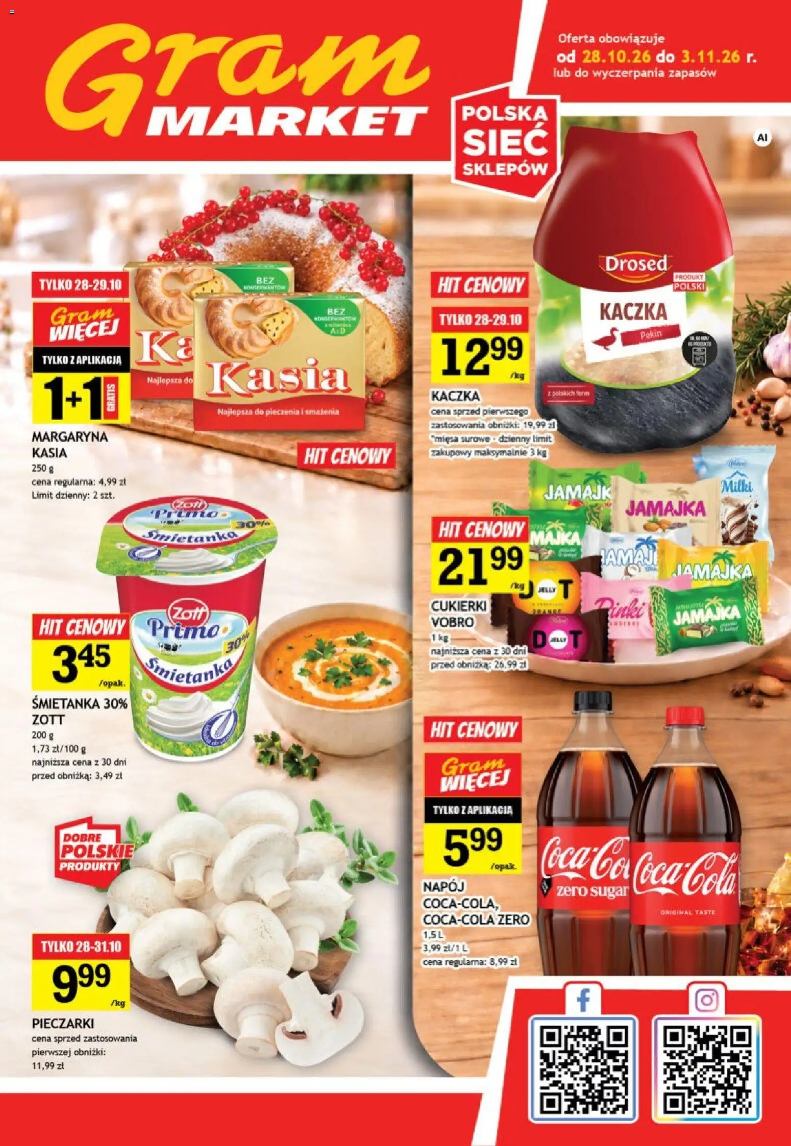 Gram Market gazetka od 28.10.2026 | Strona: 1 | Produkty: Vobro Jamajka, Kaczka, Margaryna, Cukierki