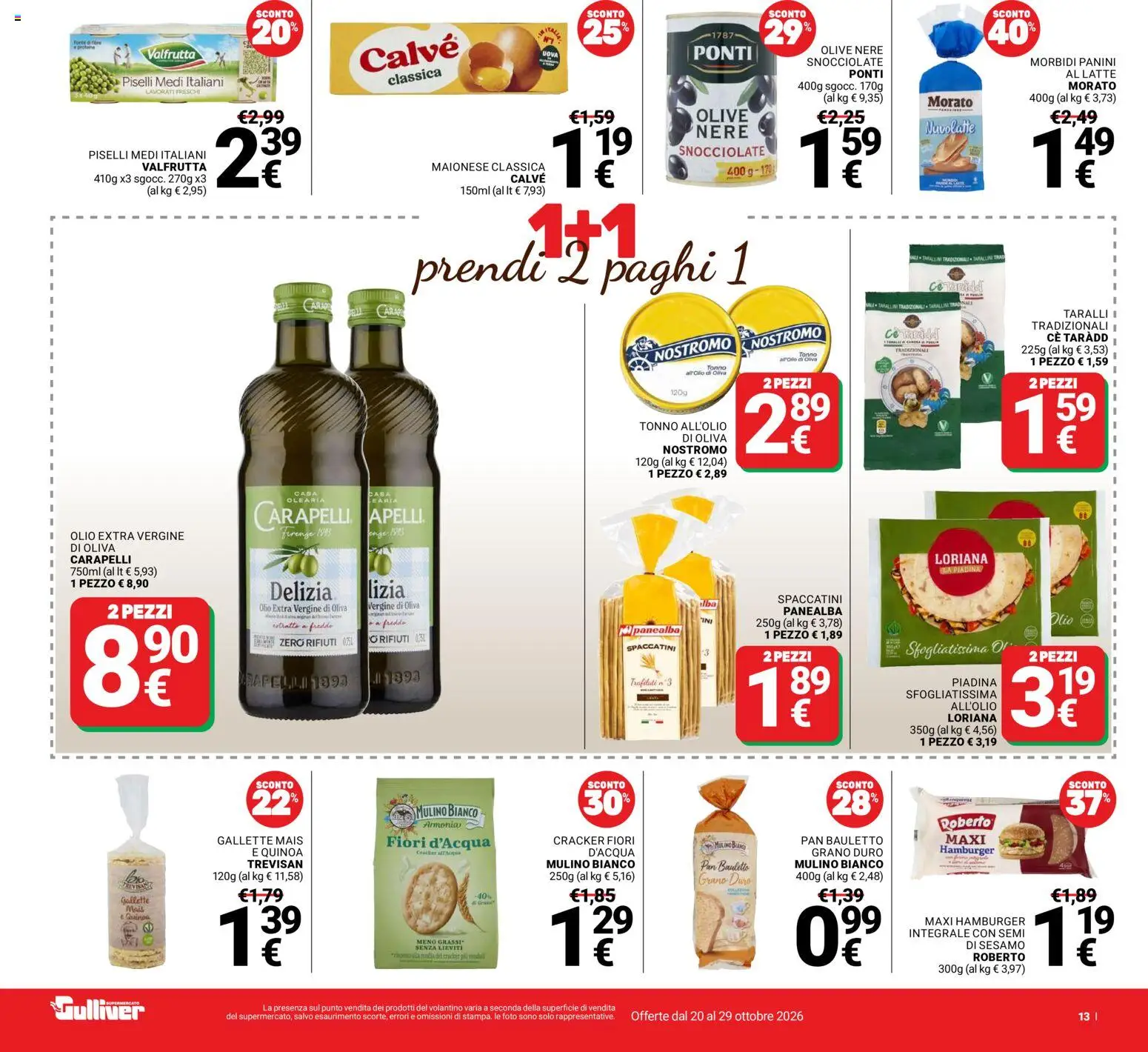 Volantino Gulliver del 20/10/2026 | Pagina: 13 | Prodotti: Maionese, Piselli, Carne, Taralli