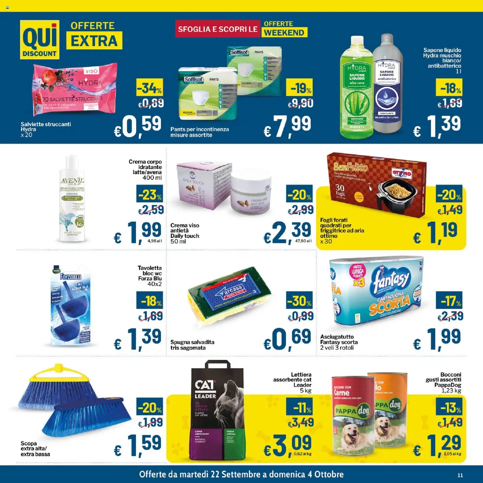 Volantino Qui Discount del 22/09/2026 | Pagina: 11 | Prodotti: Crema, Crema viso, Asciugatutto, Friggitrice