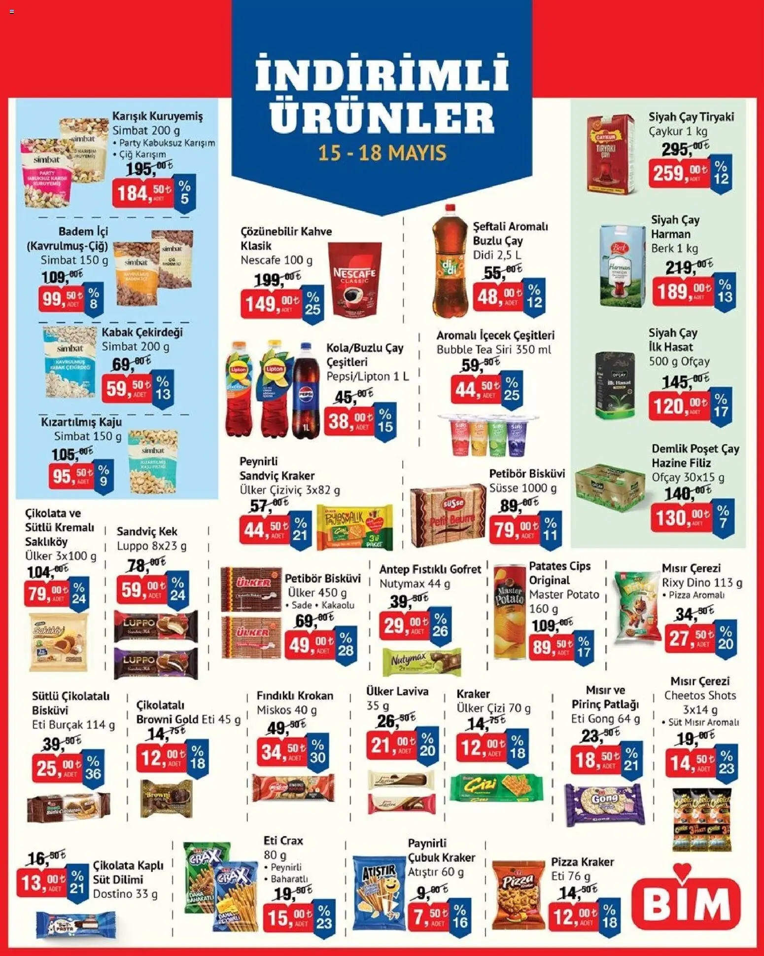 BİM - İndirimli Ürünler - 15.05.2026 tarihinden itibaren geçerlidir | Sayfa: 1 | Ürünler: Kabak, Pizza, Patates, Bisküvi