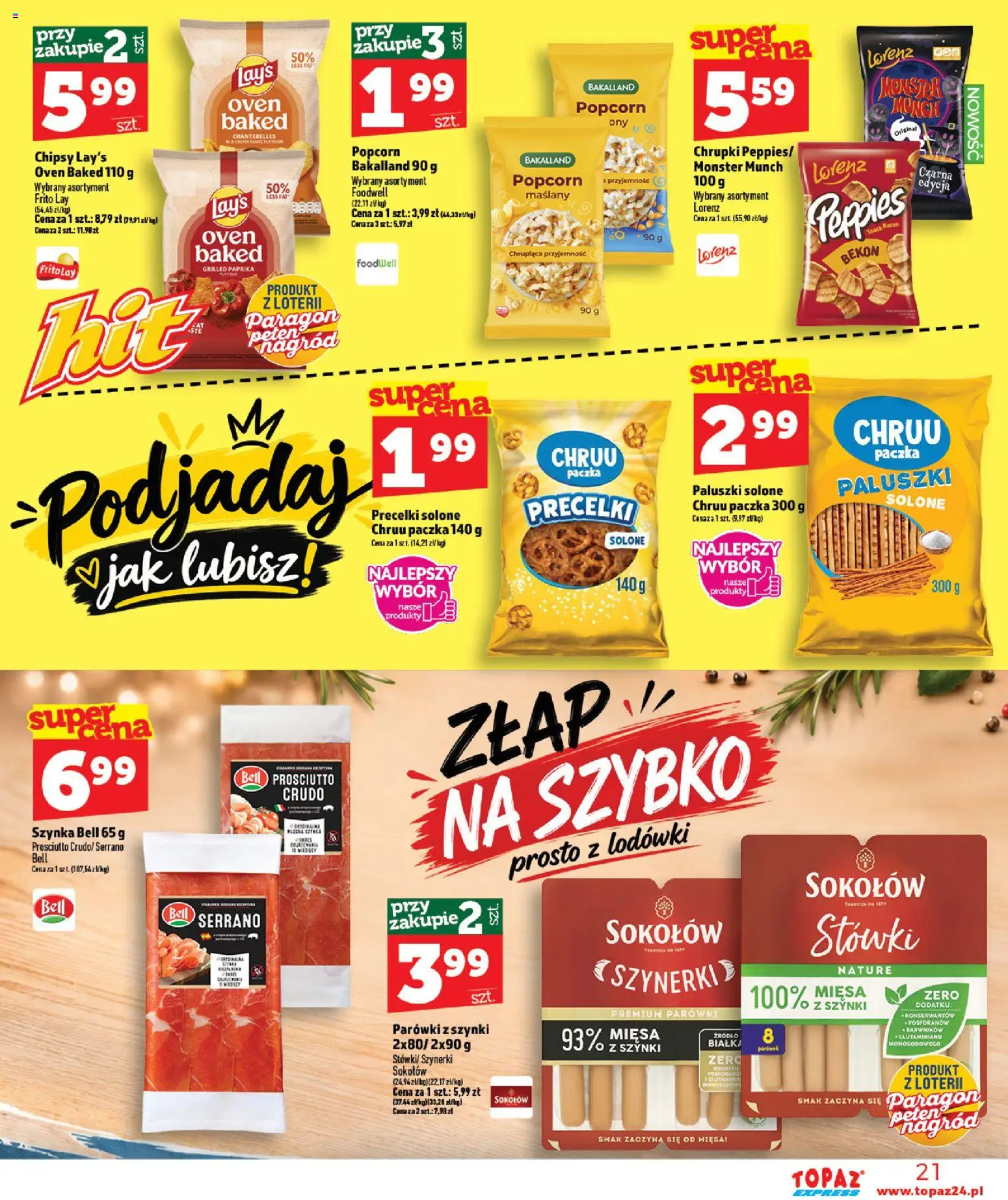 Topaz gazetka - Express od 01.10.2026 | Strona: 21 | Produkty: Bekon, Bell, Prosciutto, Popcorn