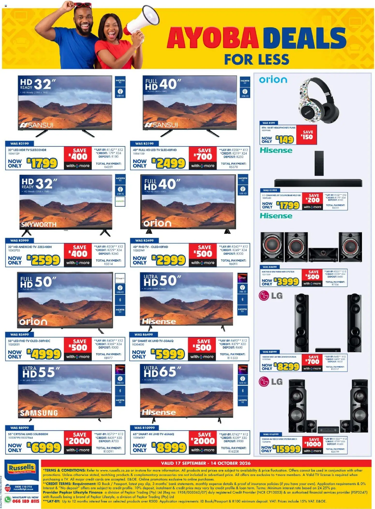 New Russells catalogue – valid from 17/09/2026 | Page: 16 | Products: Headphones, USB, TV, Soundbar