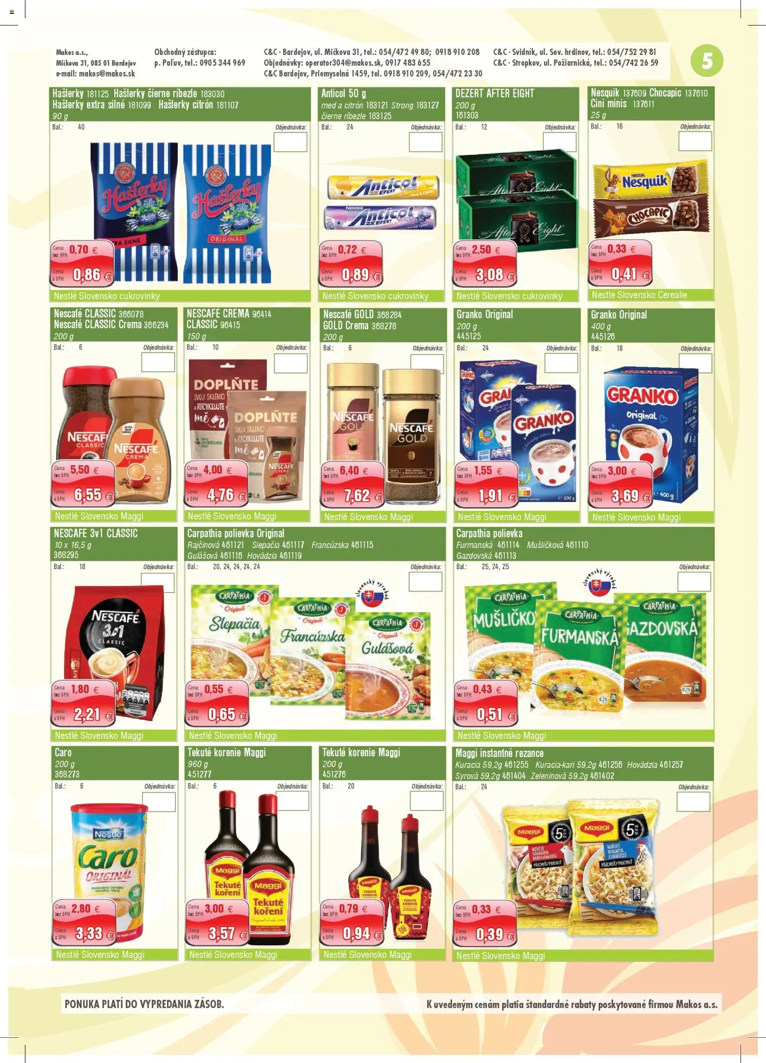 Nové Makos akcie – leták je platný od 02.03.2026 | Strana: 5 | Produkty: Ríbezle, Caro, Chocapic, Cini Minis