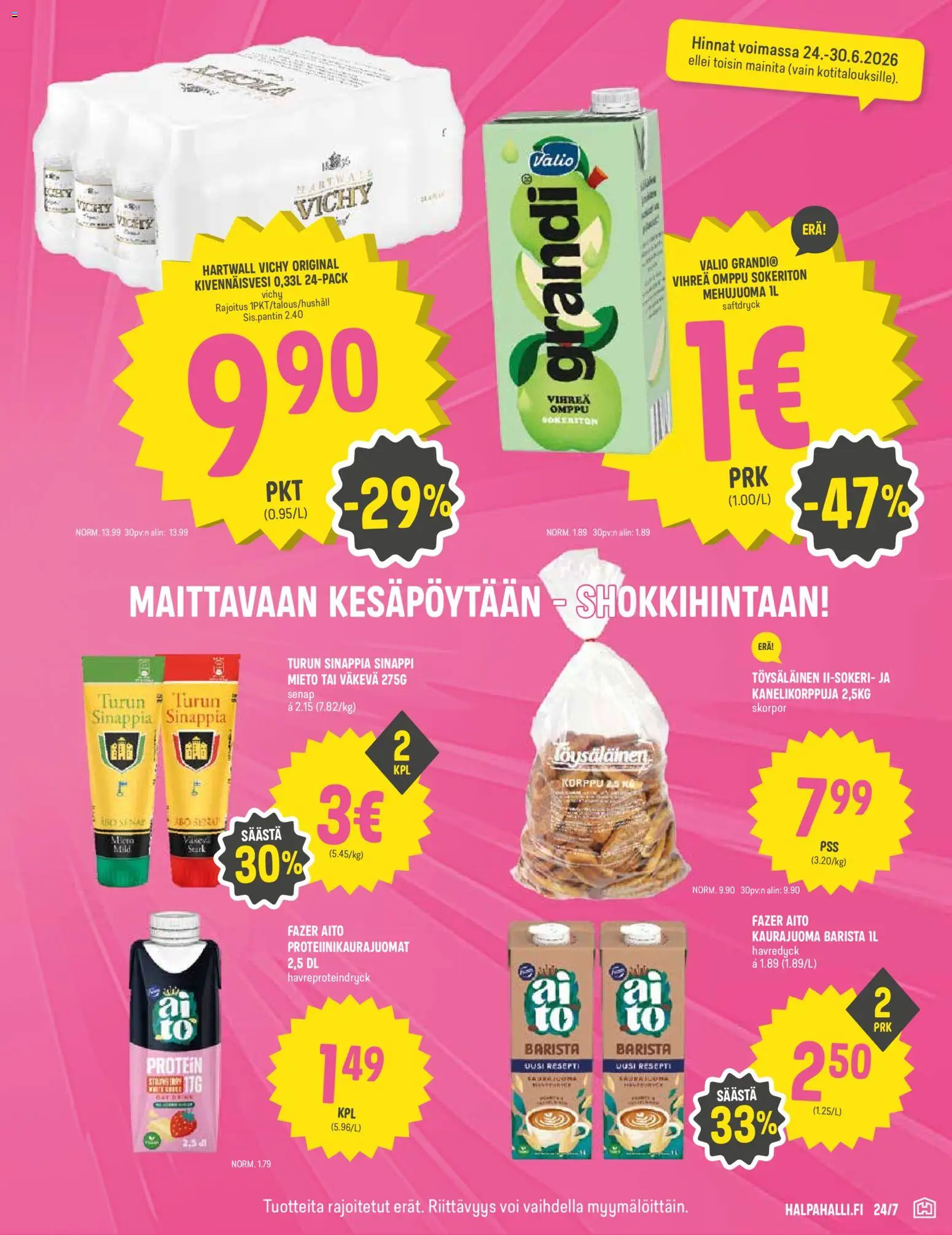 Halpa Halli tarjoukset – voimassa 24/06/2026 alkaen | Sivu: 5 | Tuotteet: Kaurajuoma, Sinappi, Kivennäisvesi, Voi