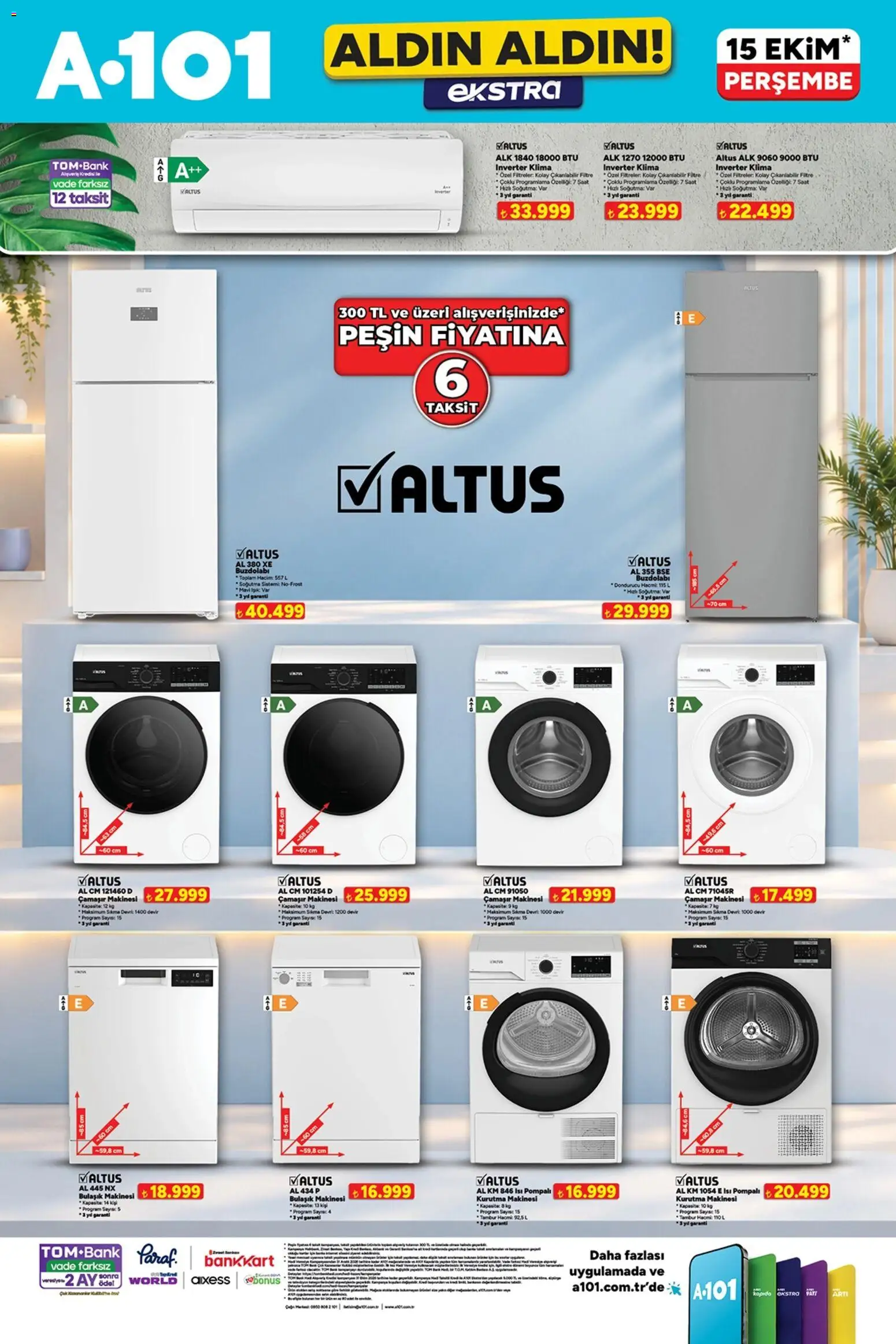 A101 - Katalog Aldın Aldın Ekstra - 15 Ekim 2026 tarihinden itibaren geçerlidir | Sayfa: 5 | Ürünler: Saat, Buzdolabı, Çamaşır makinesi, Bulaşık makinesi