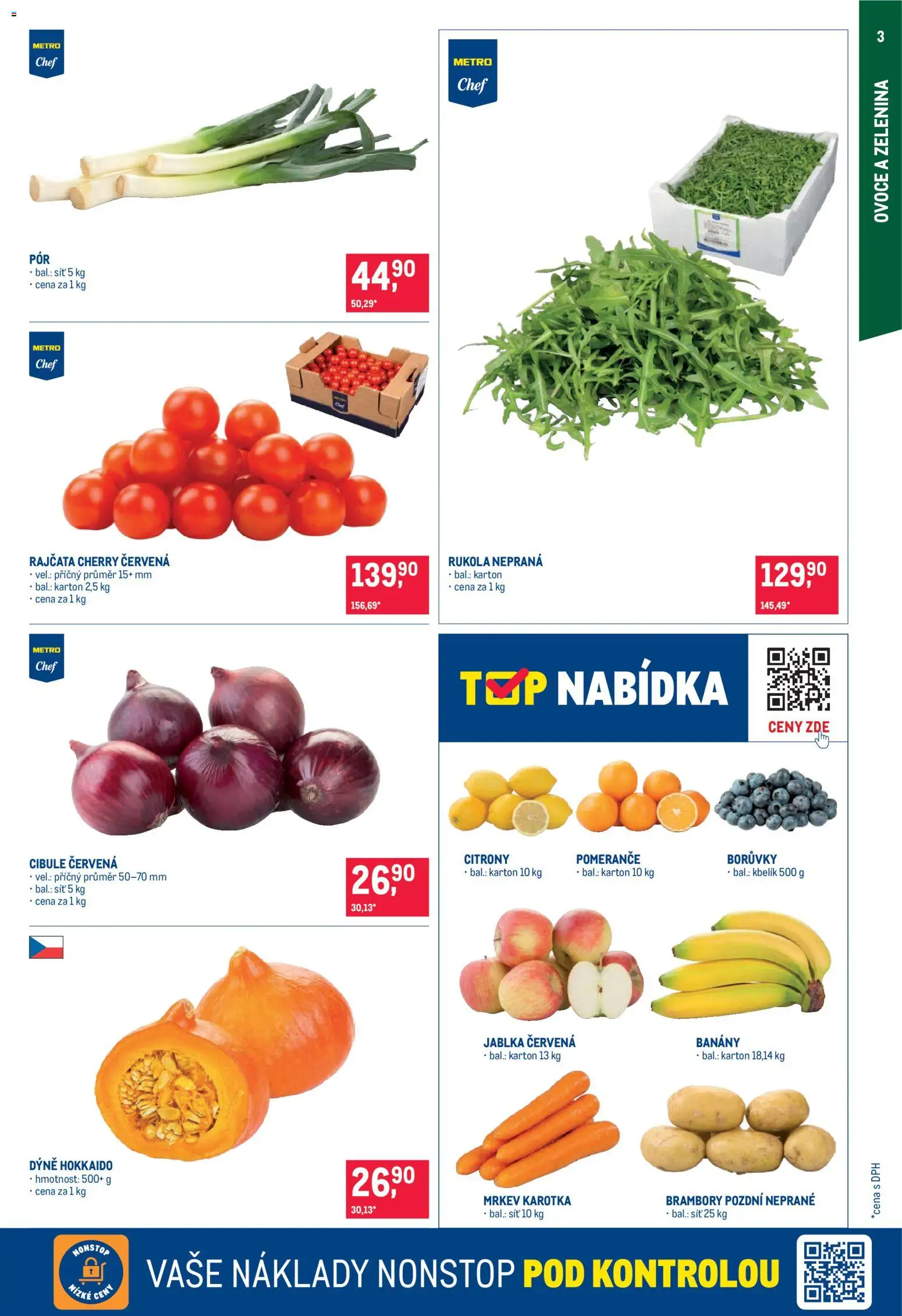 Makro leták - Gastronomie od 23.09.2026 | Strana: 3 | Produkty: Ovoce a zelenina, Rajčata, Banány, Rukola