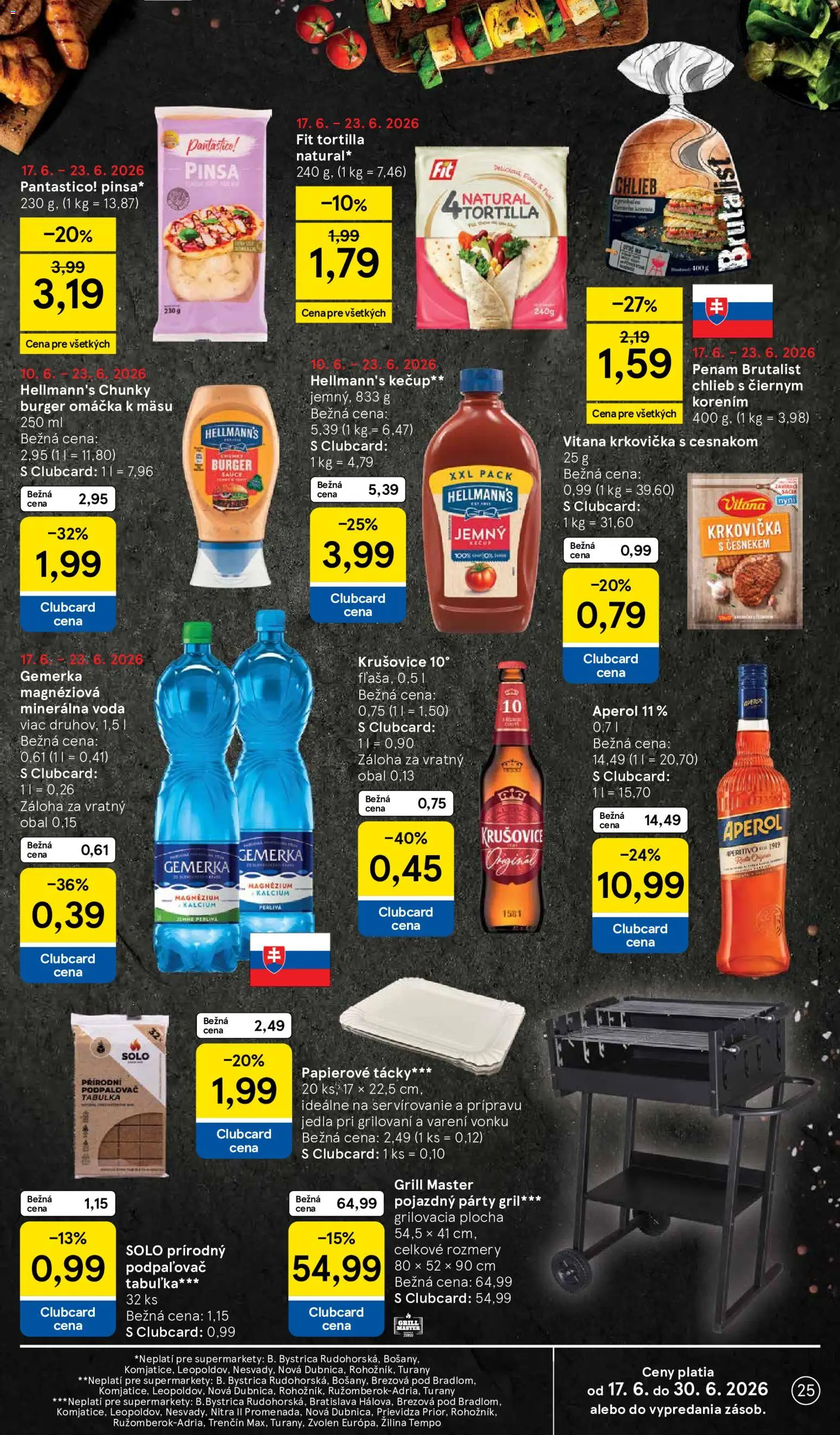 Nové Tesco akcie – leták je platný od 17.06.2026 | Strana: 25 | Produkty: Gril, Chlieb, Pizza