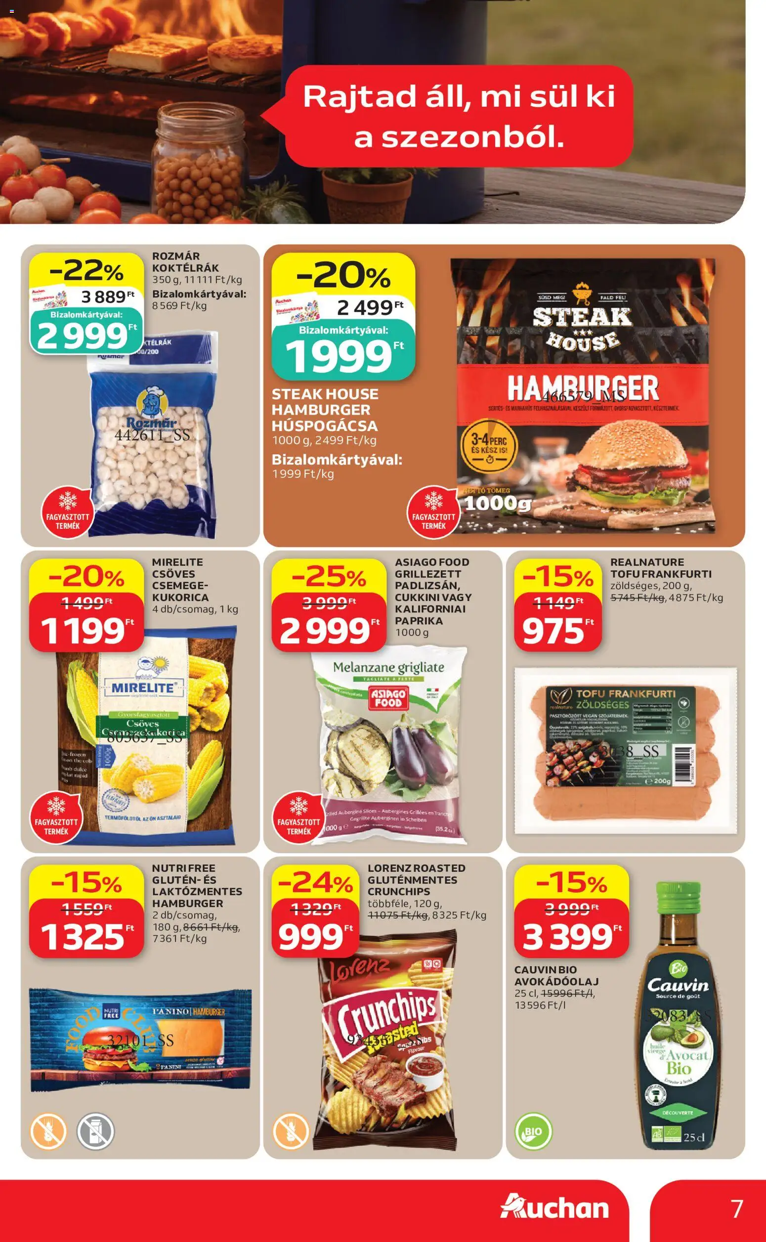 Auchan akciós ujság - amely érvényes a következő dátumtól: 21.05.2026 | Oldal: 7 | Termékek: Hamburger, Cukkini, Tofu, Marhahús