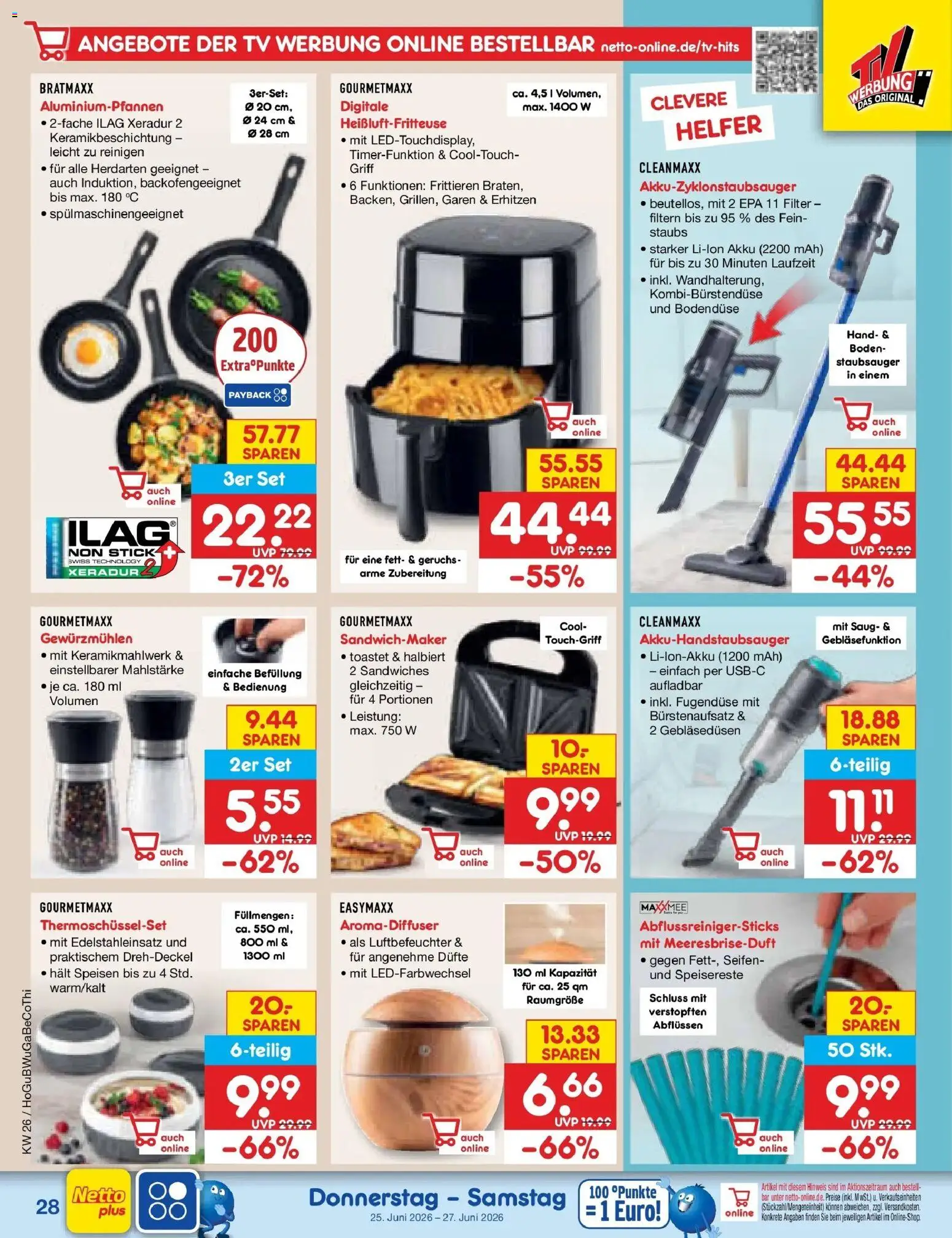 Netto Marken-Discount Prospekt Bremen-Lesum – gültig ab 21.06.2026 | Seite: 40 | Produkte: Staubsauger, Sandwichmaker, Heißluftfritteuse, TV