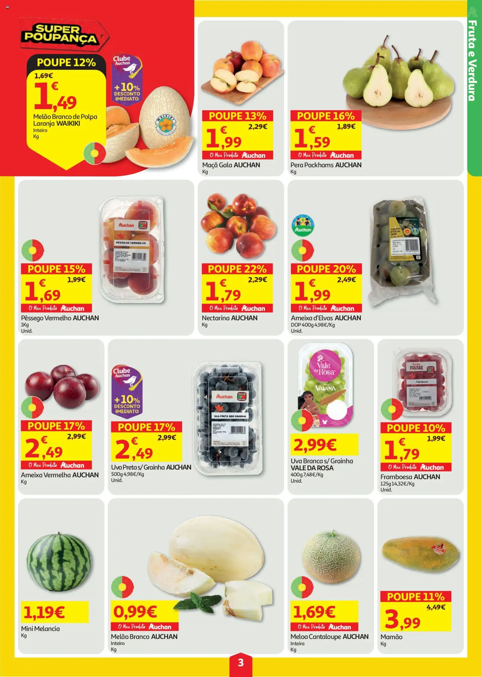 Auchan folheto │ válido de 06/08/2026 | Página: 3 | Produtos: Maça, Melancia, Melão, Mamão