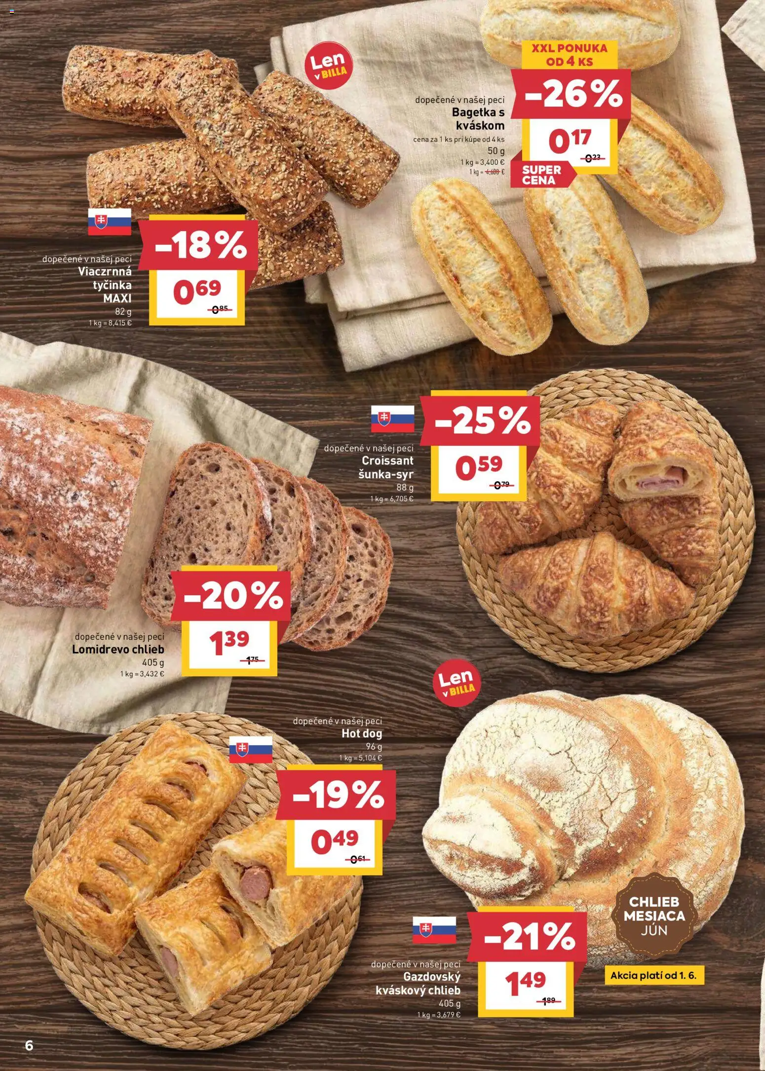 Nové Billa akcie – leták je platný od 27.05.2026 | Strana: 6 | Produkty: Chlieb, Croissant, Pec
