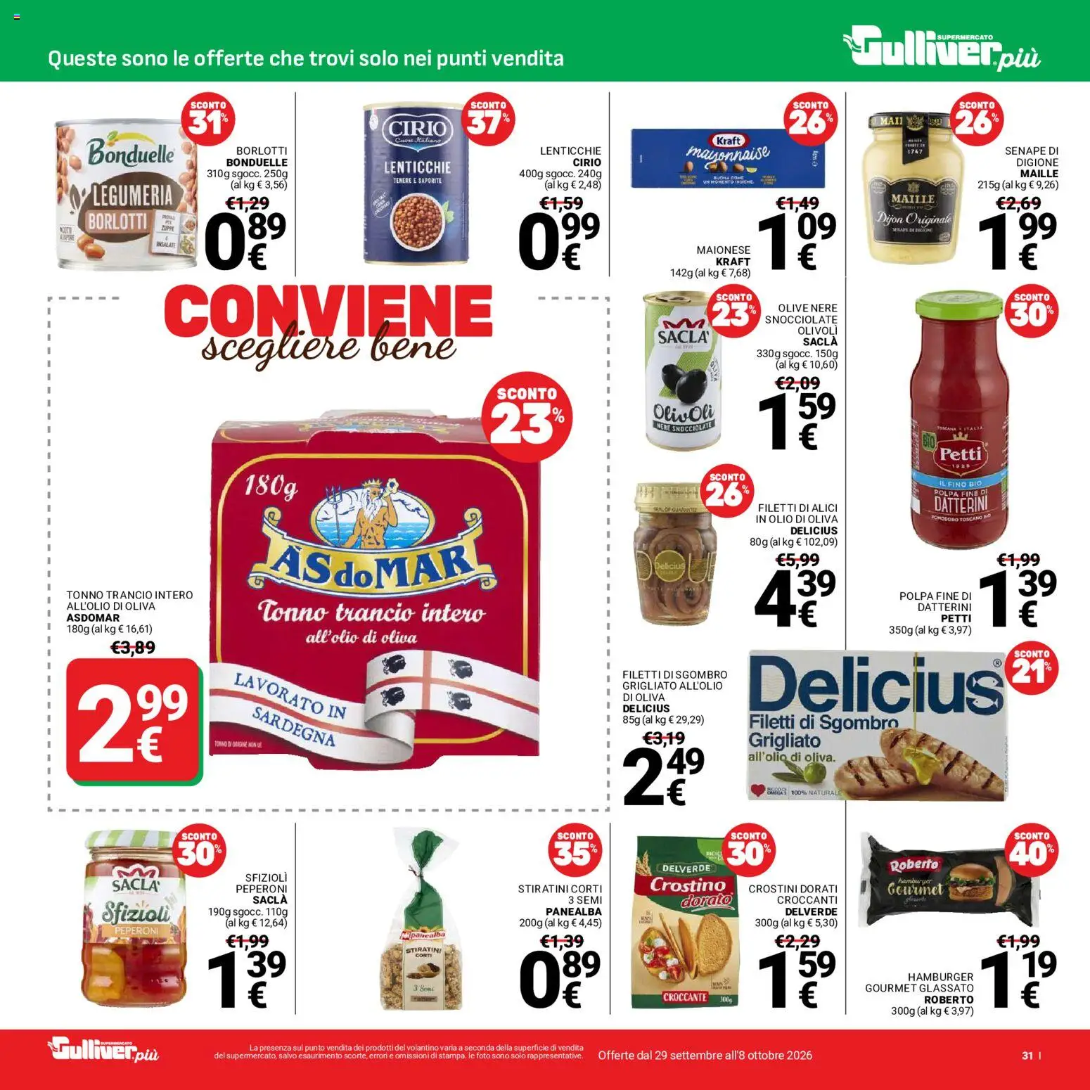 Volantino Gulliver del 29/09/2026 | Pagina: 31 | Prodotti: Maionese, Crostini, Senape, Sgombro
