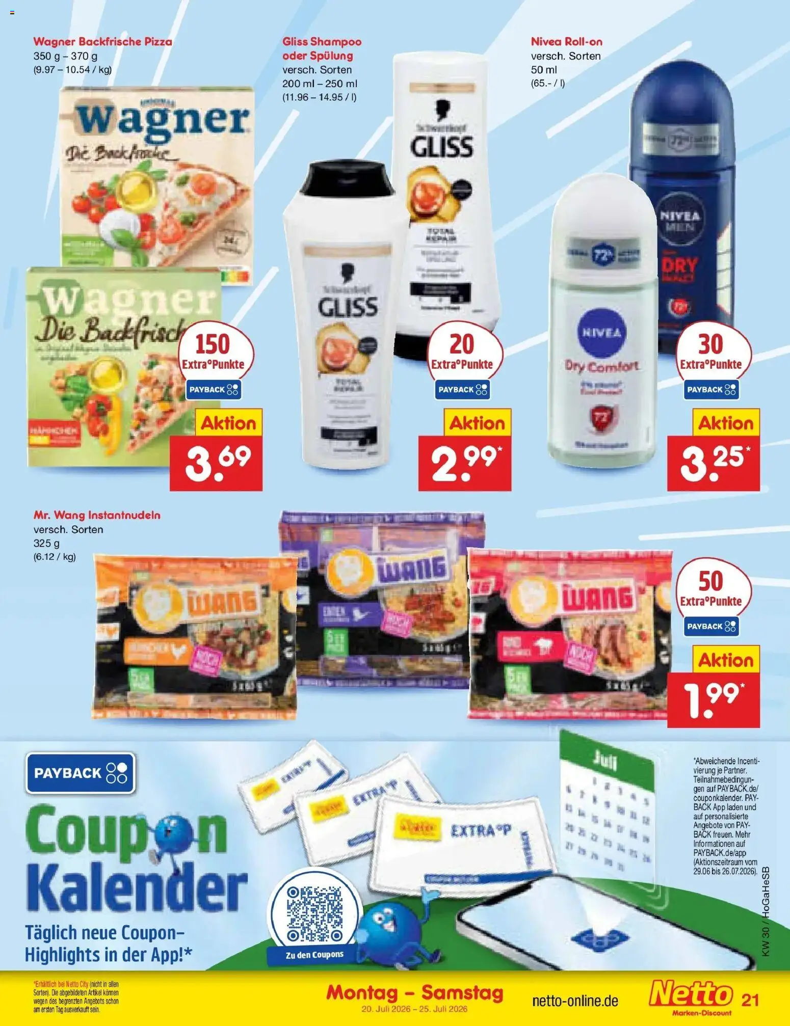 Netto Marken-Discount Prospekt Hamburg – gültig ab 20.07.2026 | Seite: 37 | Produkte: Shampoo, Spülung, Pizza