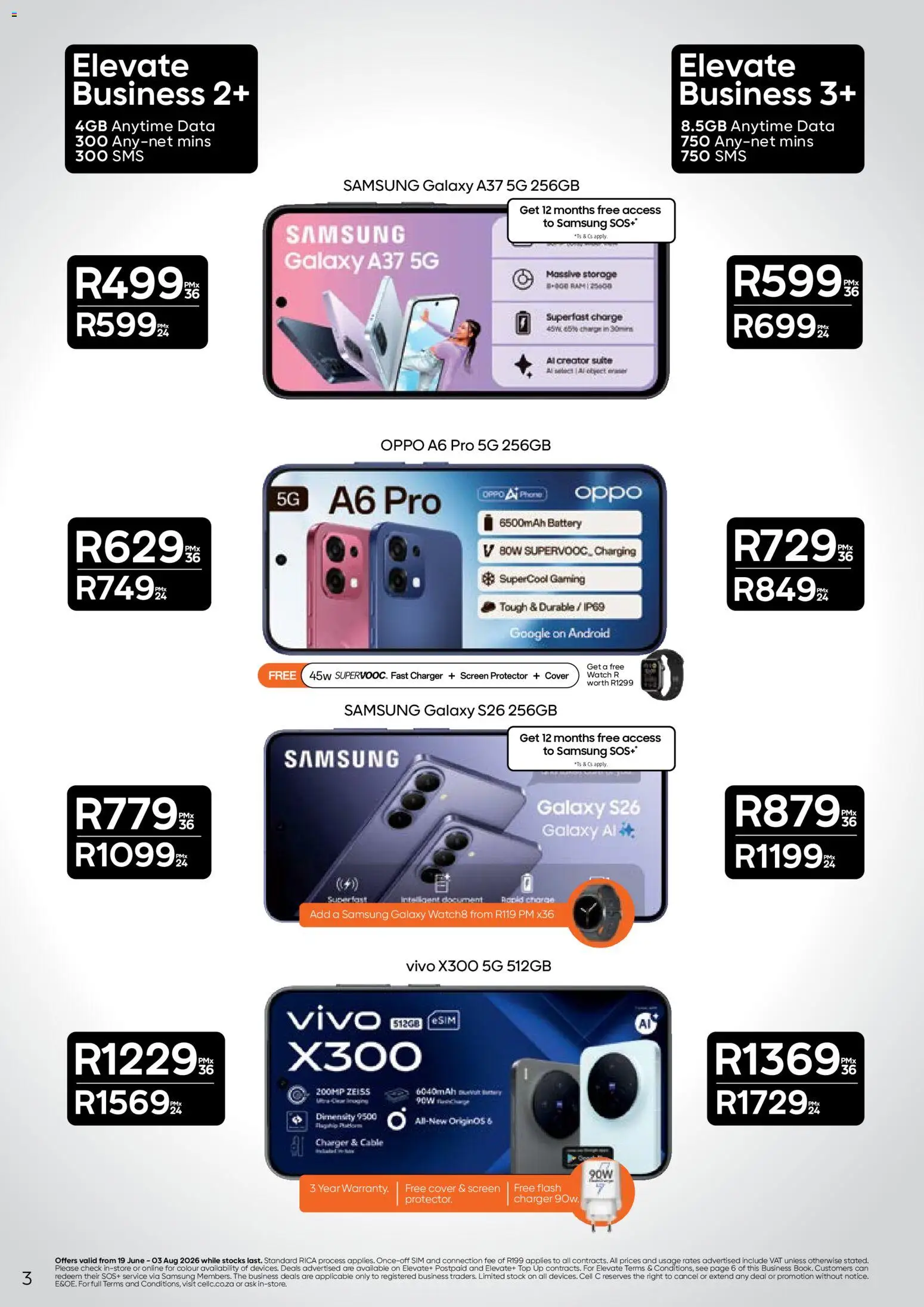 New Cell C catalogue – valid from 19/06/2026 | Page: 3 | Products: Data, Cable, Charger, Stock