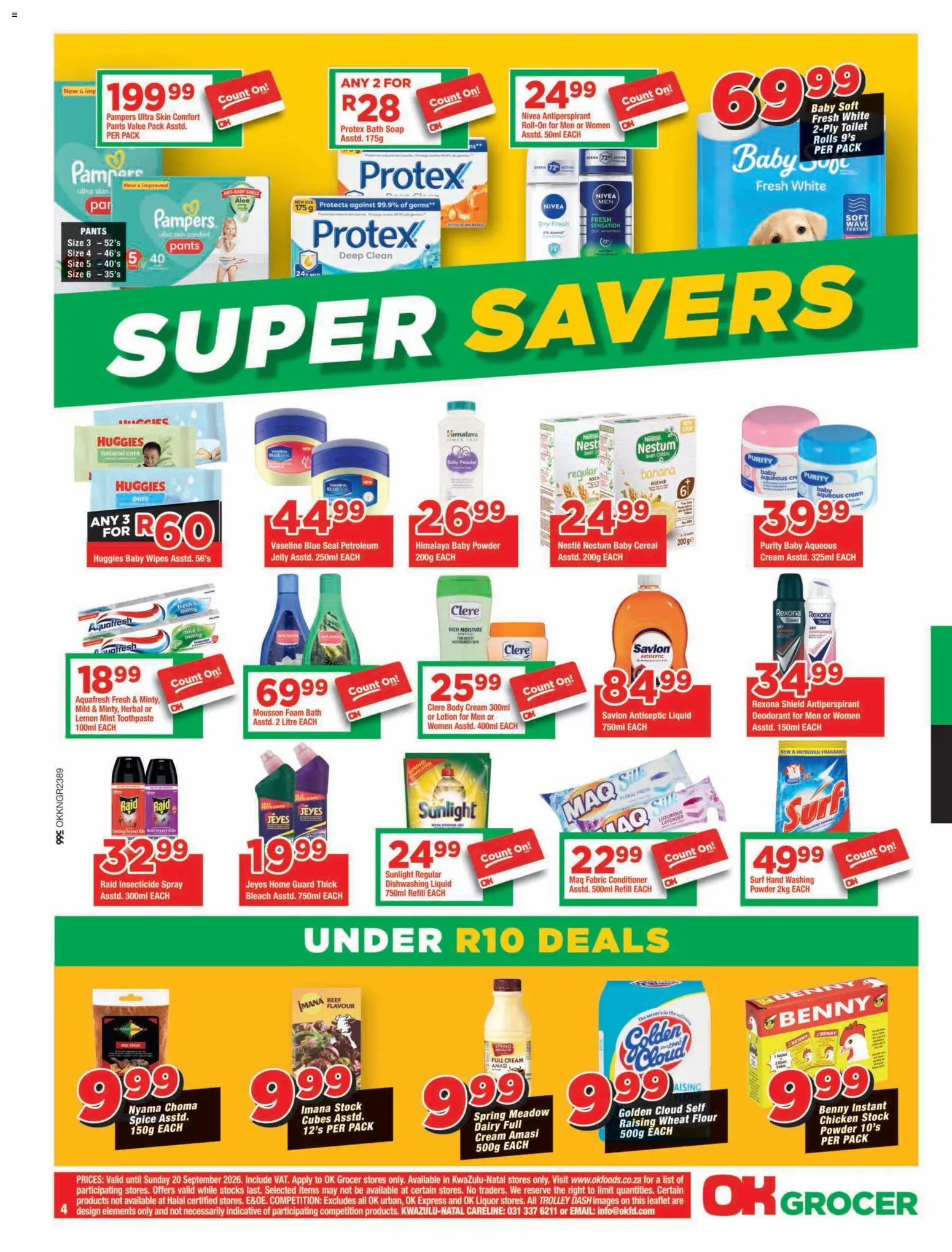 New OK Foods catalogue – valid from 09/09/2026 | Page: 4 | Products: Antiseptic liquid, Antiperspirant, Toothpaste, Lemon