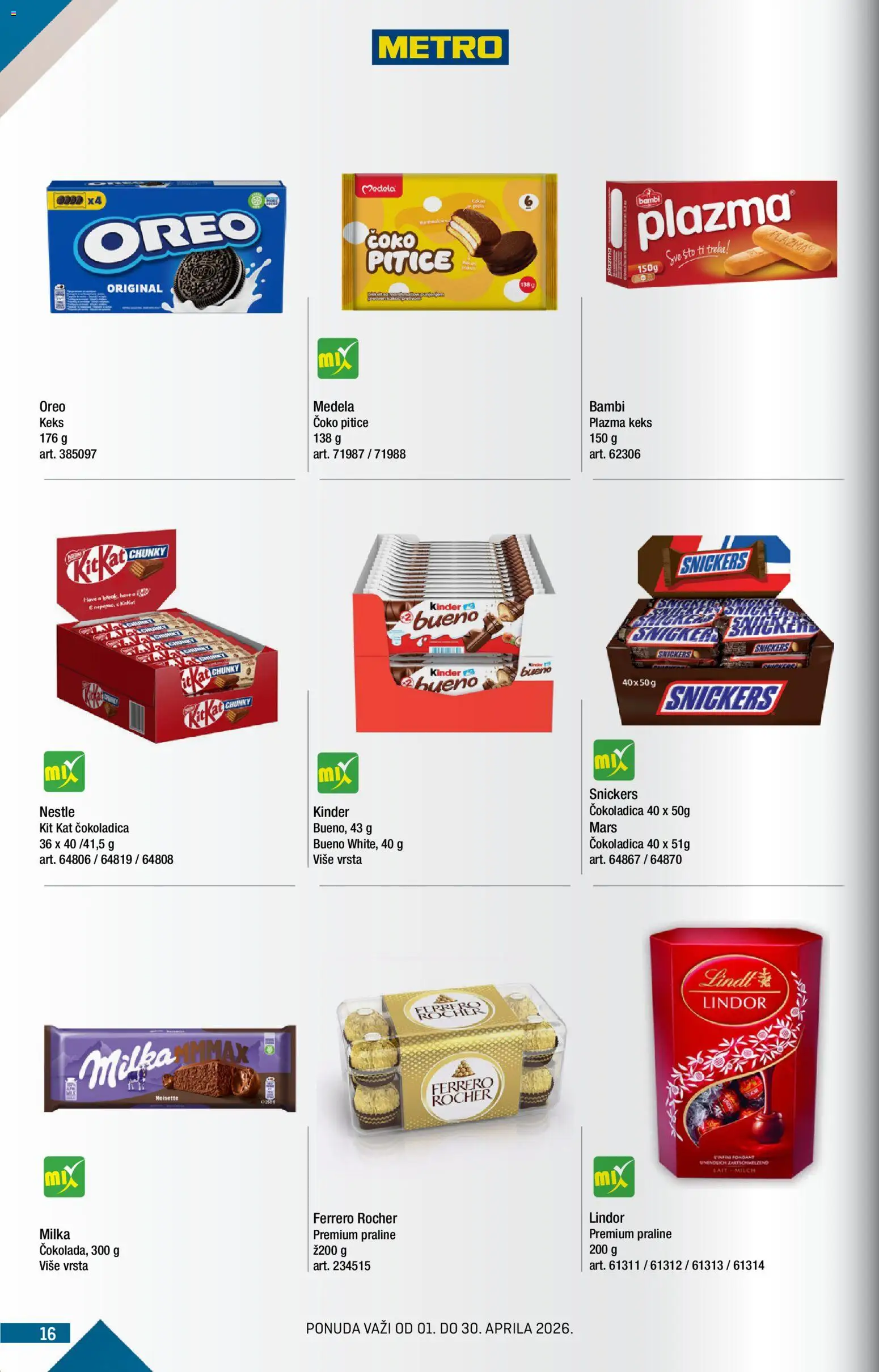 Metro katalog - važi od 01.04.2026 | Strana: 16 | Proizvode: Sto, Oreo, Lindt, Ferrero