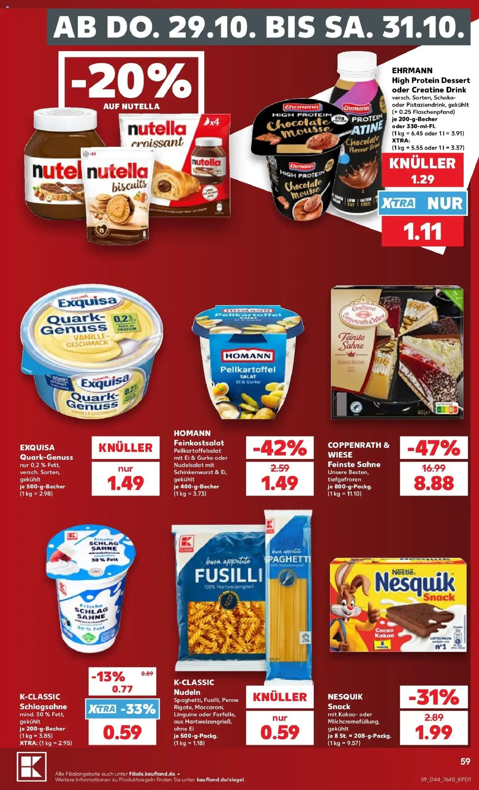 Prospekt Kaufland ab 26.10.2026 » Angebote Online zum Blättern | Seite: 63 | Produkte: Nesquik, Croissant, Nutella, Sahne
