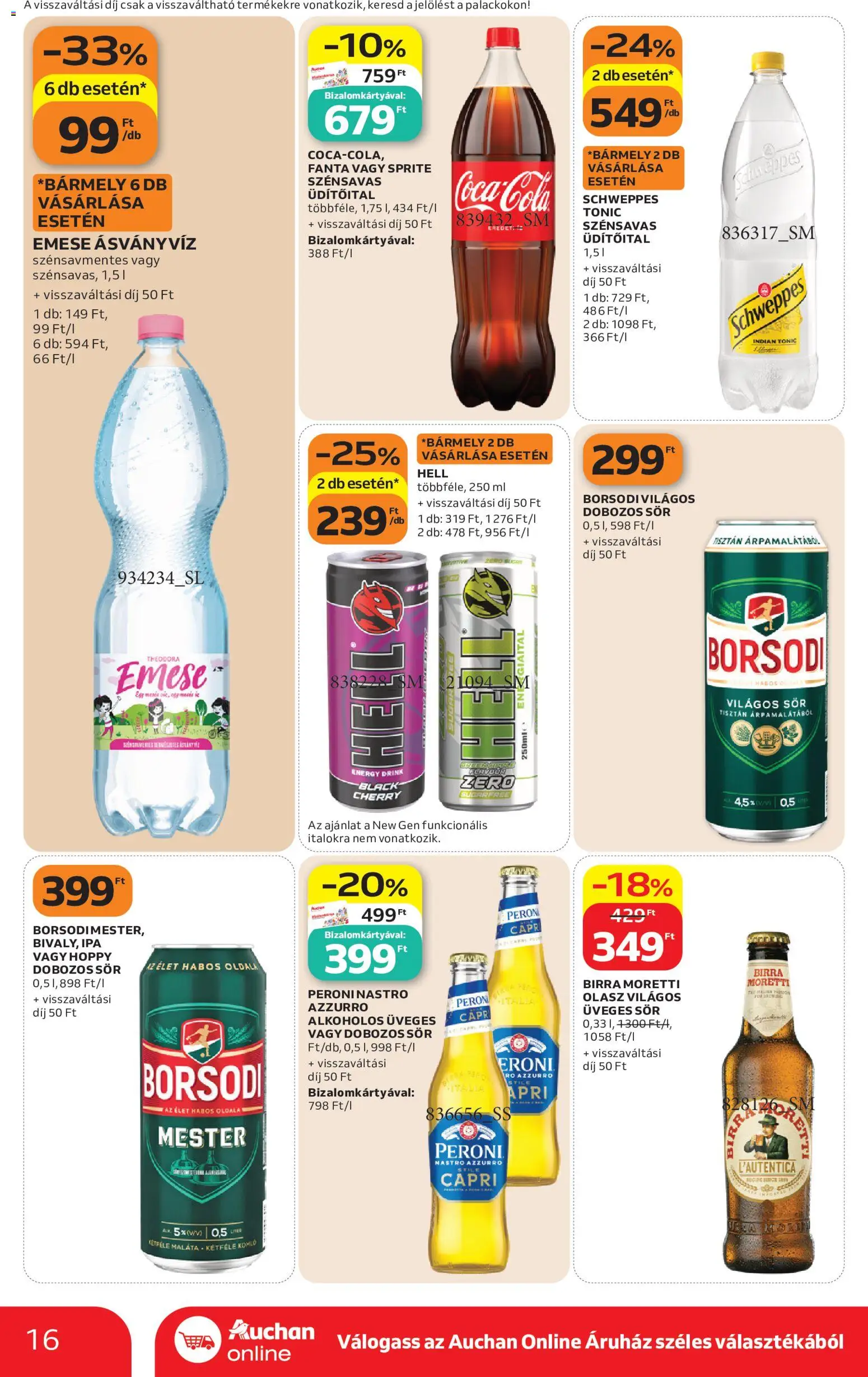 Auchan akciós ujság - amely érvényes a következő dátumtól: 2026.10.01. | Oldal: 16 | Termékek: Fanta, Világos sör, Dobozos sör, Ásványvíz
