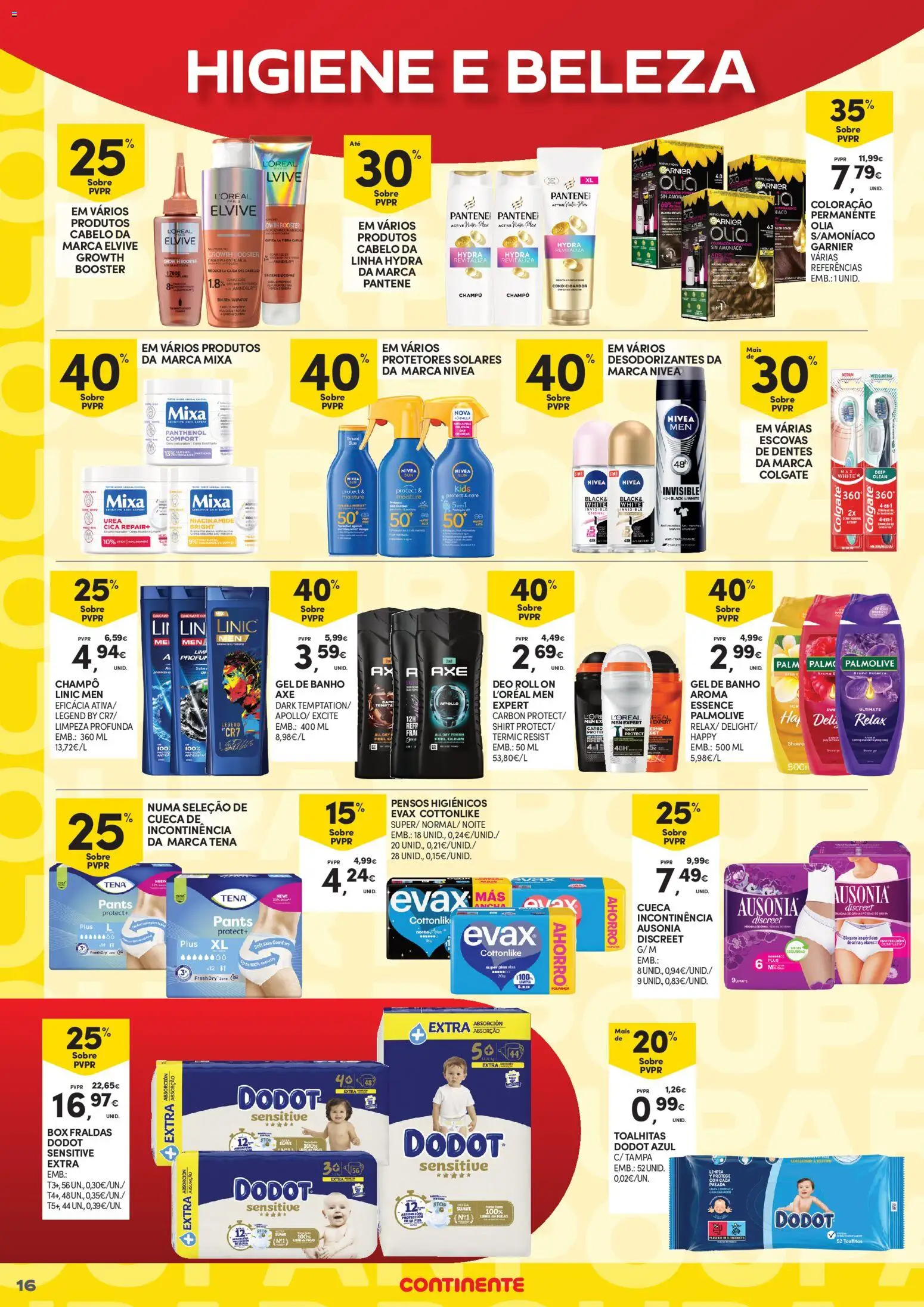 Continente - Açores Poupança para todos │ válido de 06.04.2026 | Página: 16 | Produtos: Fraldas dodot, Shampoo, Condicionador, Gel de banho