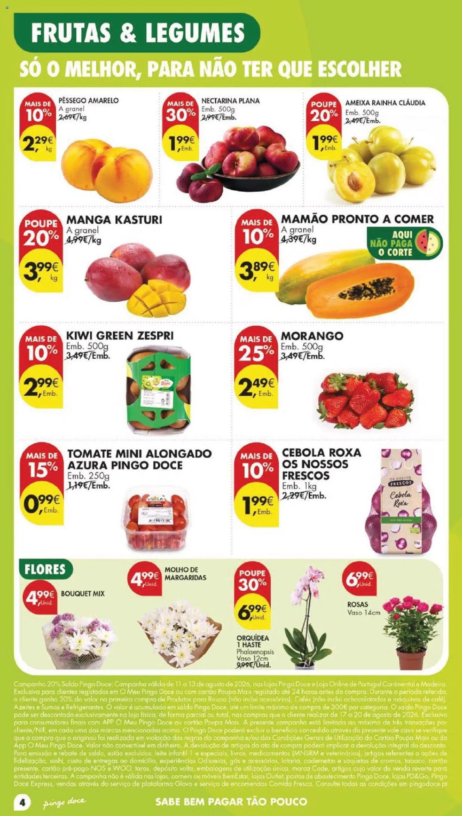 Pingo Doce folheto │ válido de 11/08/2026 | Página: 4 | Produtos: Flores, Legumes, Orquídea, Frutas