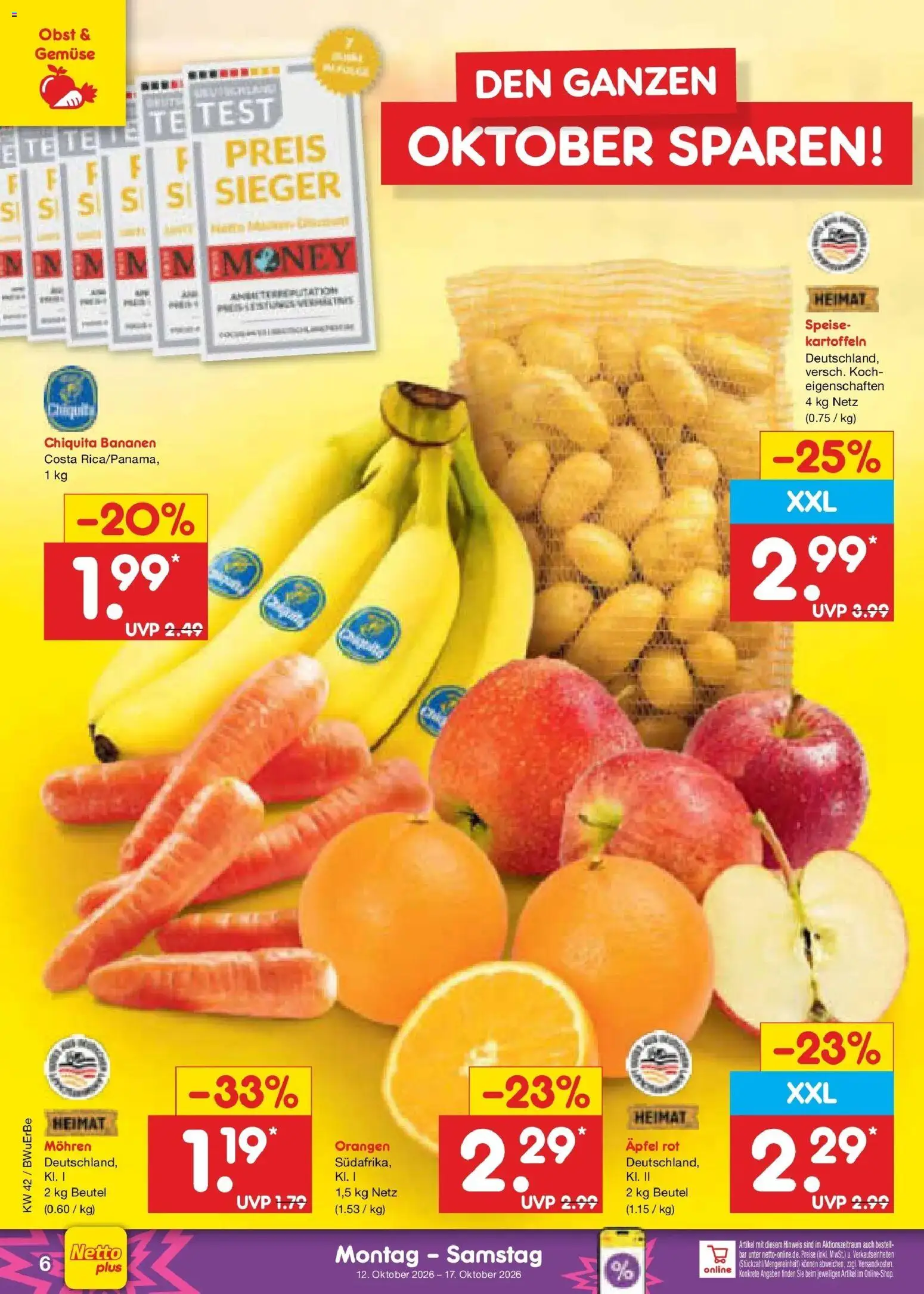 Netto Marken-Discount Prospekt Naumburg (ab 12.10.2026) » Angebote | Seite: 6 | Produkte: Äpfel, Bananen, Orangen, Kartoffeln