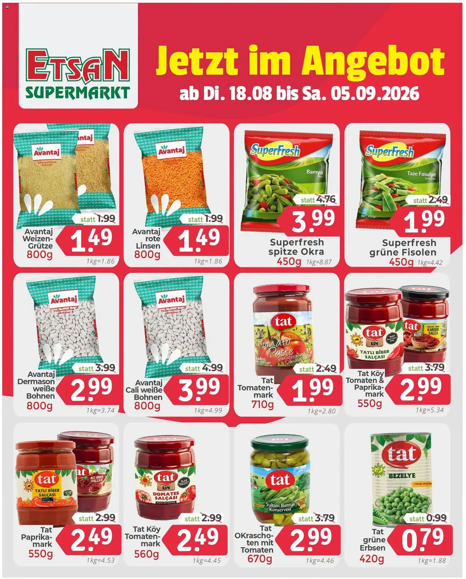 ETSAN Flugblatt gültig ab 18.08.2026 | Seite: 4 | Produkte: Erbsen, Tomaten