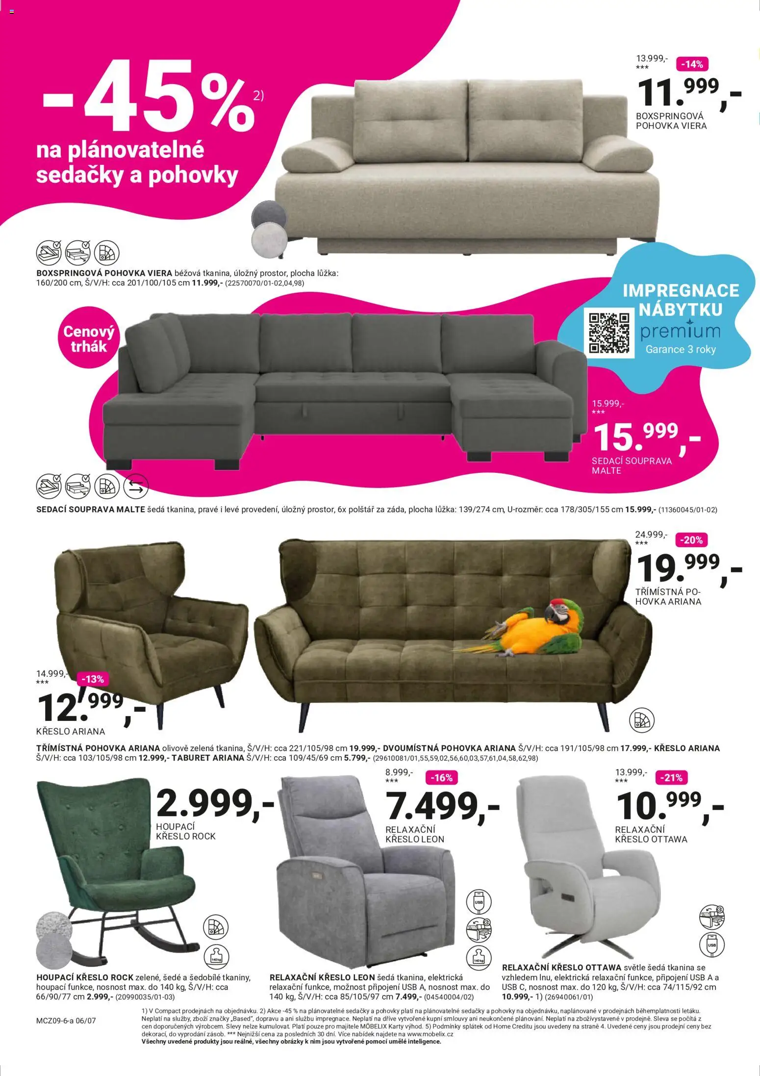 Möbelix leták od 07.09.2026 | Strana: 6 | Produkty: Taburet, USB, Polštář, Křeslo