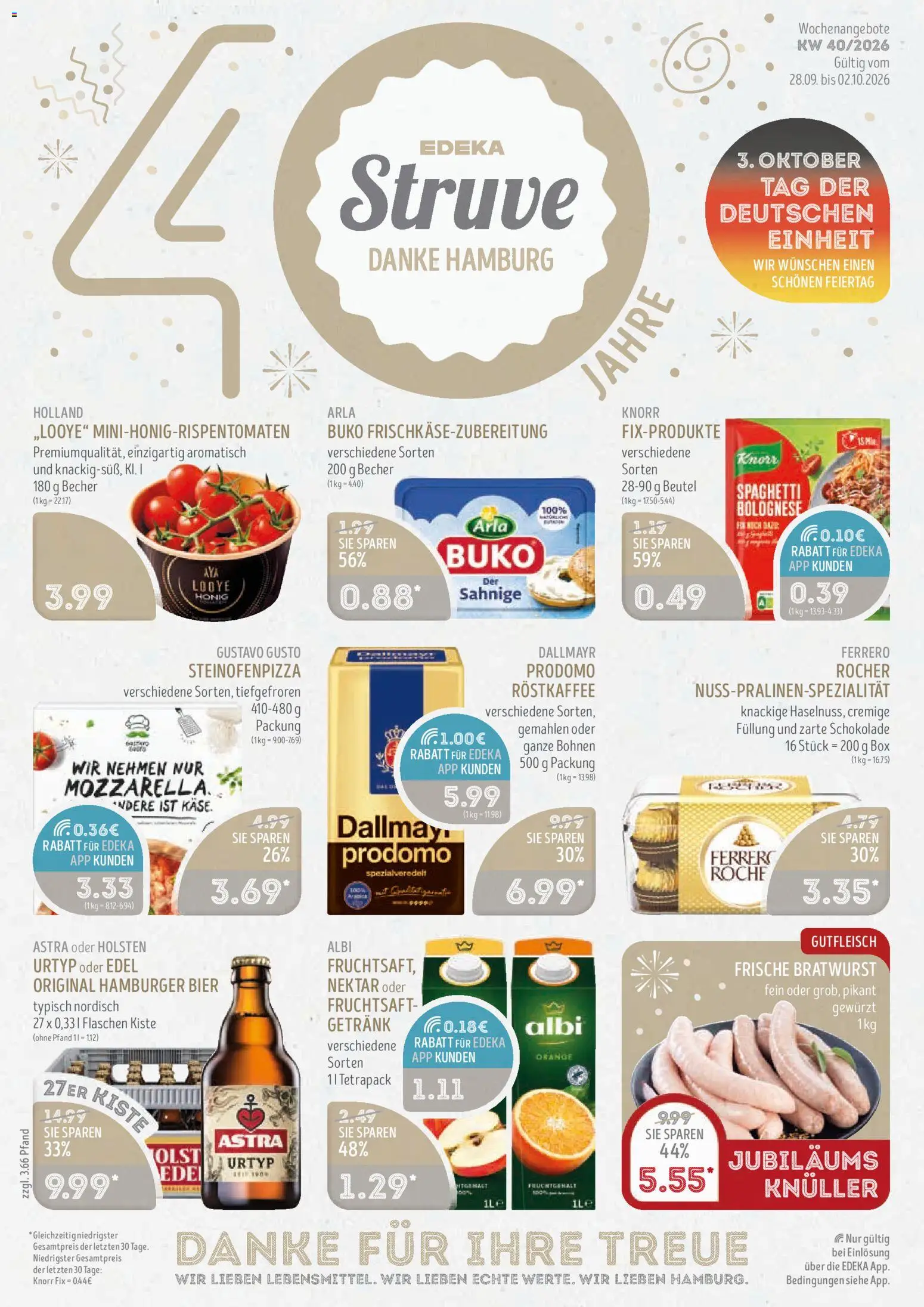 Edeka Struve Prospekt – gültig ab 28.09.2026 | Seite: 1 | Produkte: Schokolade, Spaghetti, Bratwurst, Fruchtsaft